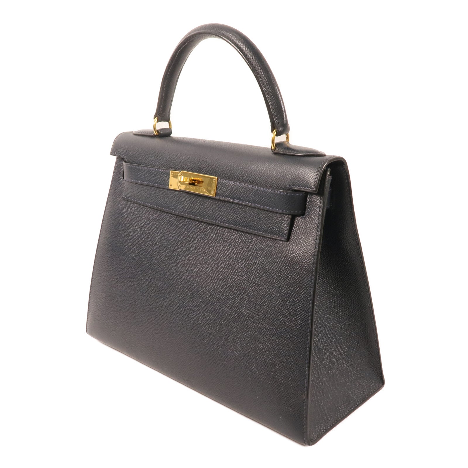 HERMES Epsom皮革Kelly 28金扣手挽肩背兩用袋Bleu Saphir