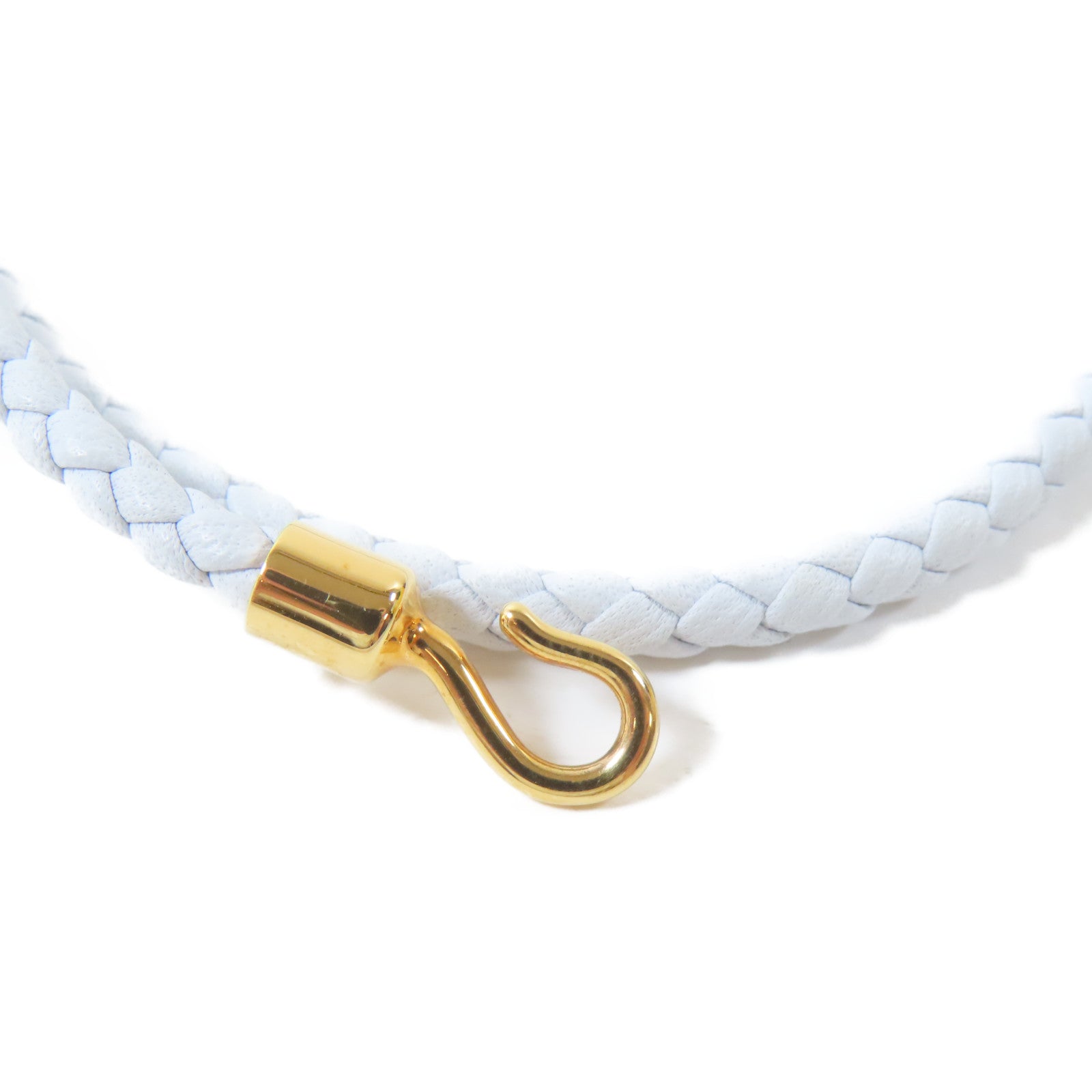 HERMES 皮革/金屬Roulis Double Tour Bracelet手鐲淺藍色/金色