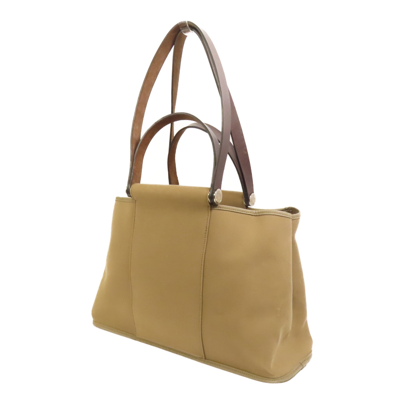 HERMES 帆布Cabag Elan銀扣手挽肩背兩用袋Taupe