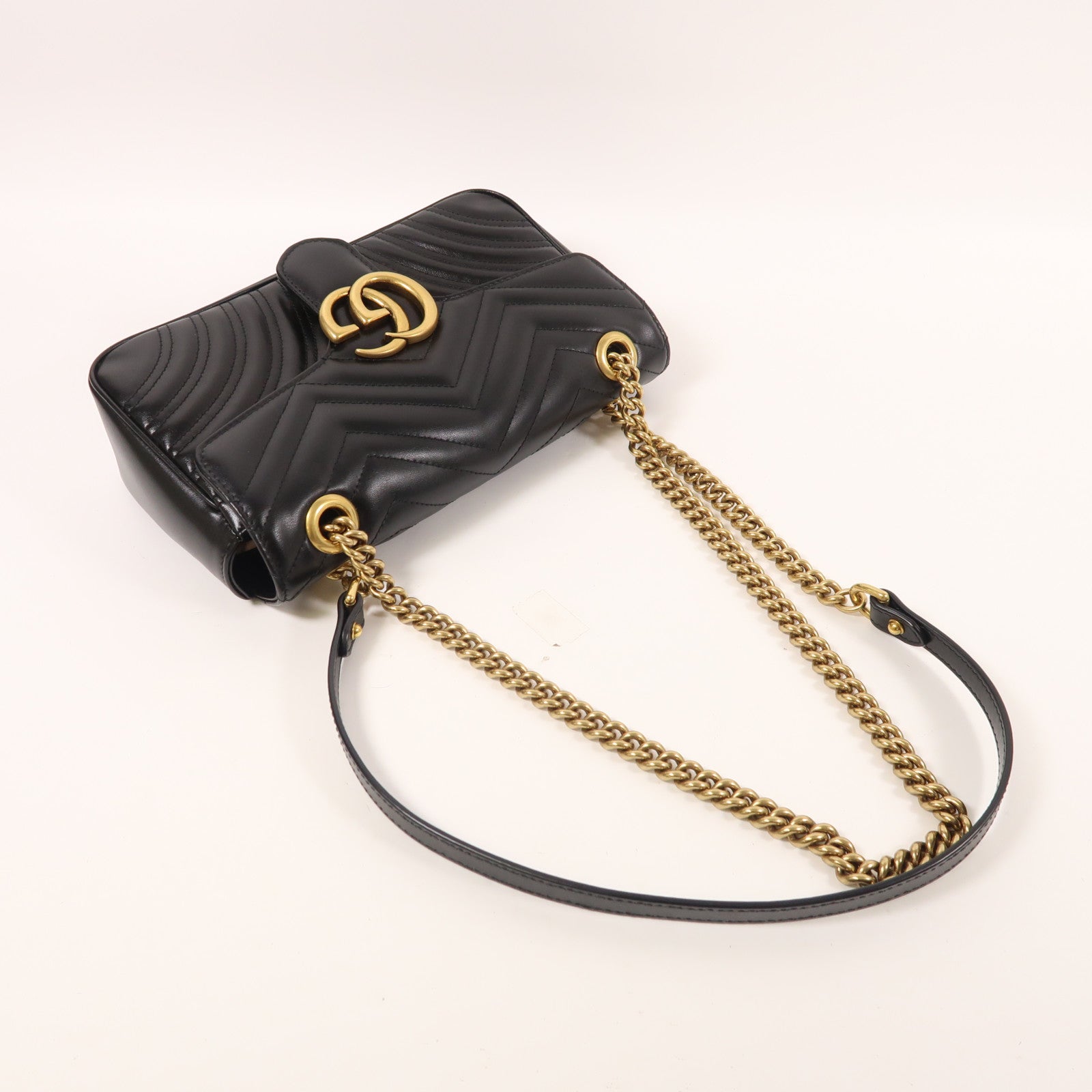 GUCCI 牛皮皮革GG Marmont金扣鏈帶肩背袋