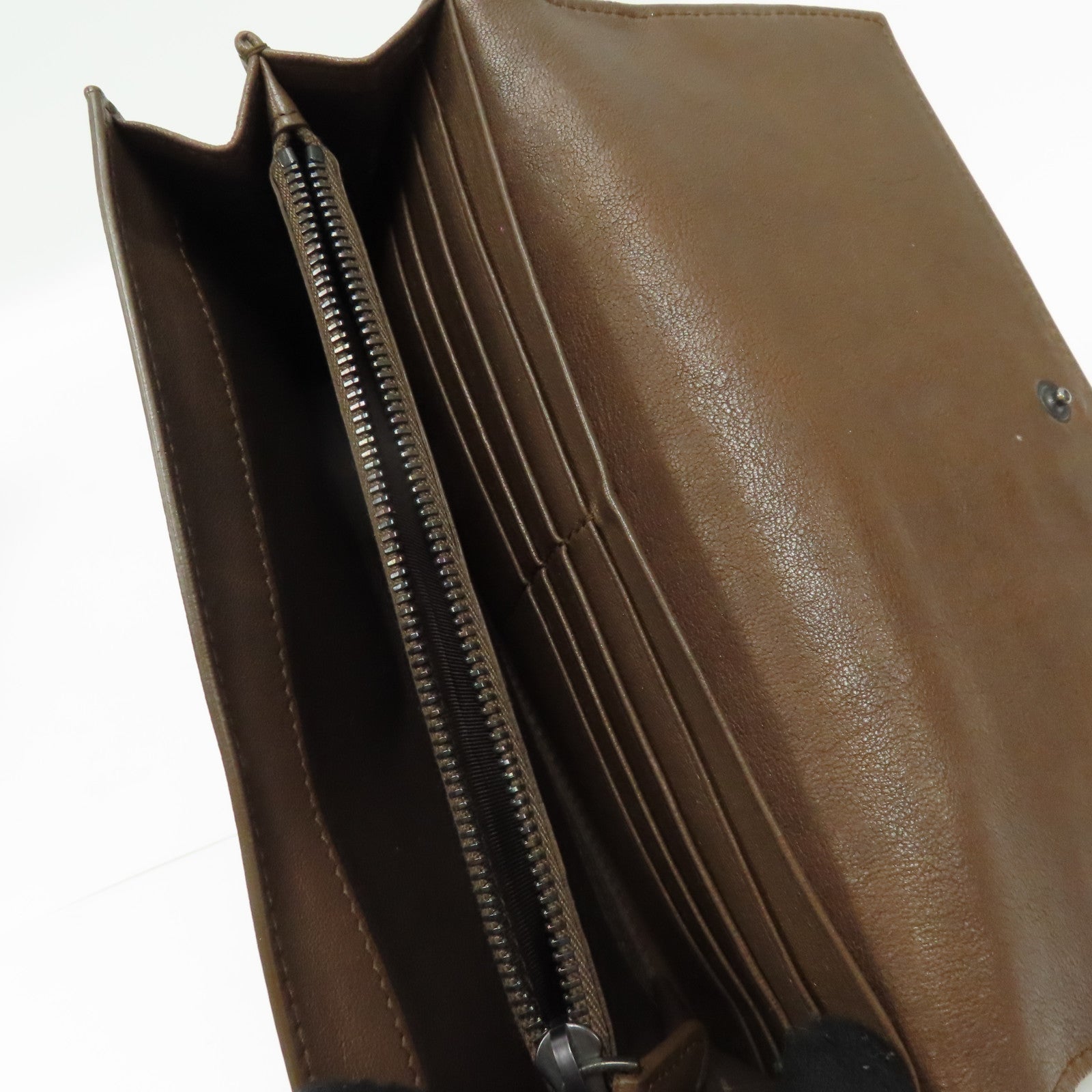 BOTTEGA VENETA 牛皮皮革Long wallet銀扣長錢包啡色