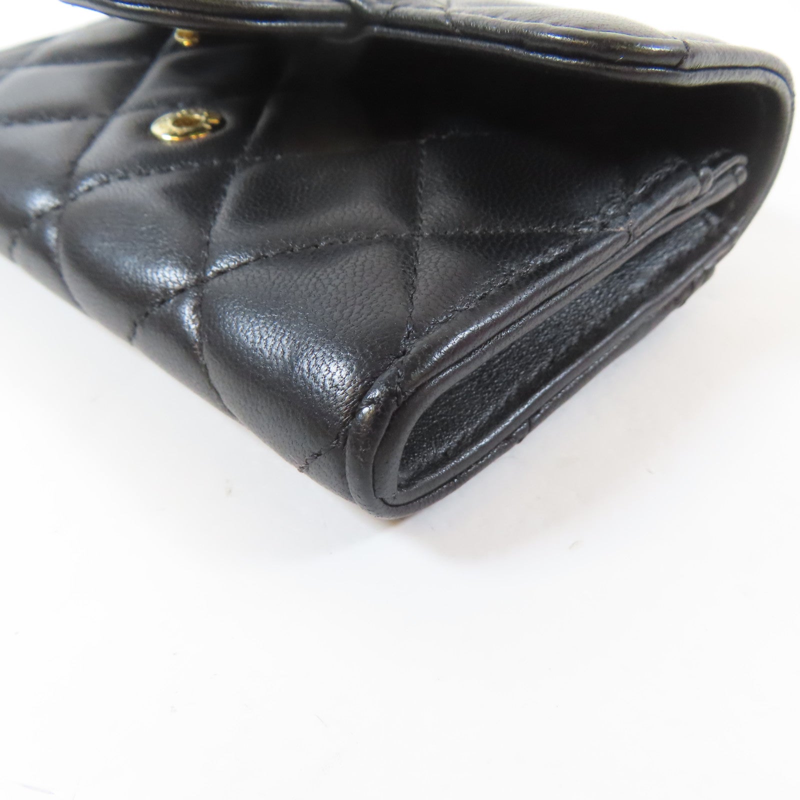 CHANEL 菱格羊皮皮革Flap Wallet金扣卡片套黑色