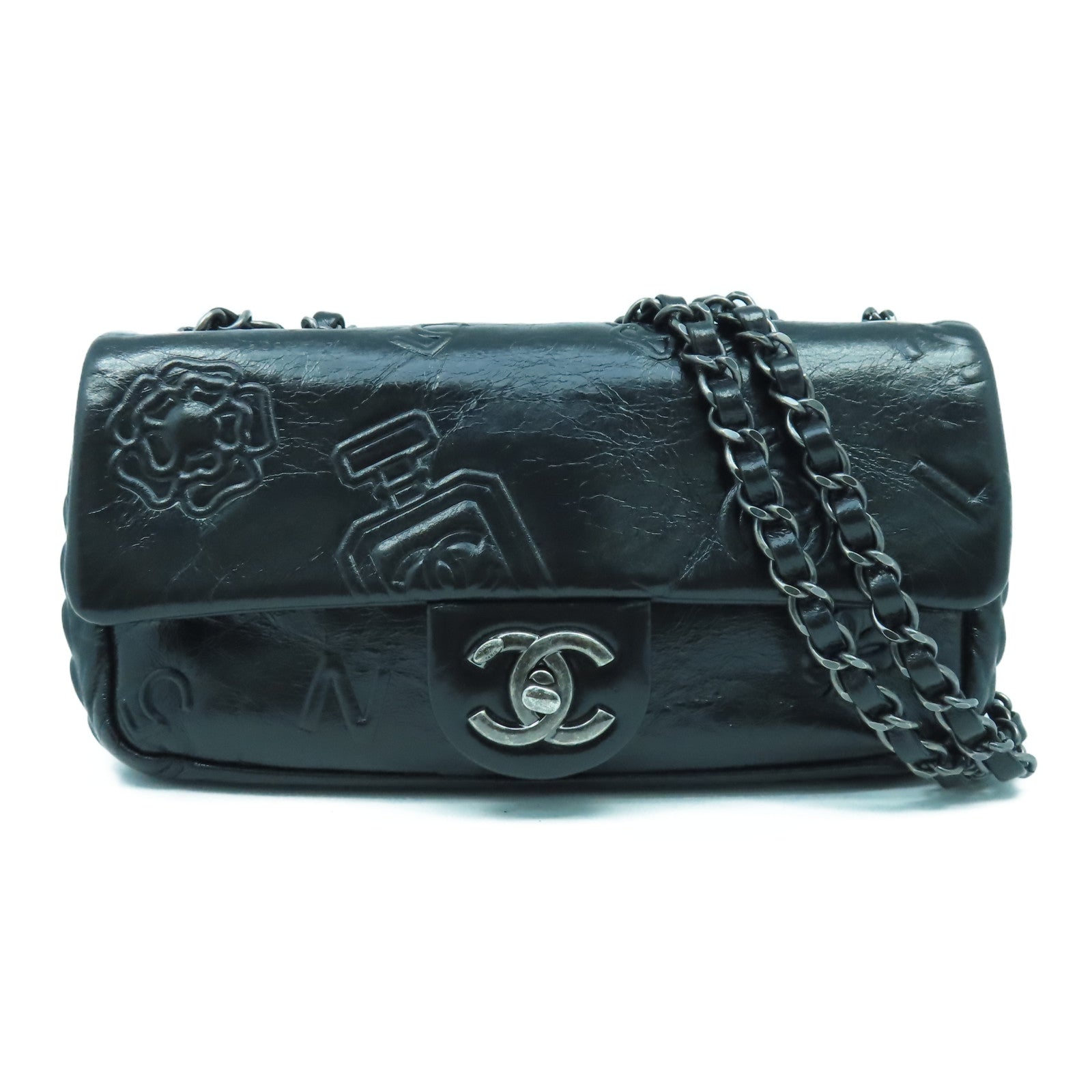 CHANEL 【清倉大減價】牛皮皮革Chain Shoulder銀扣鏈帶肩背袋黑色