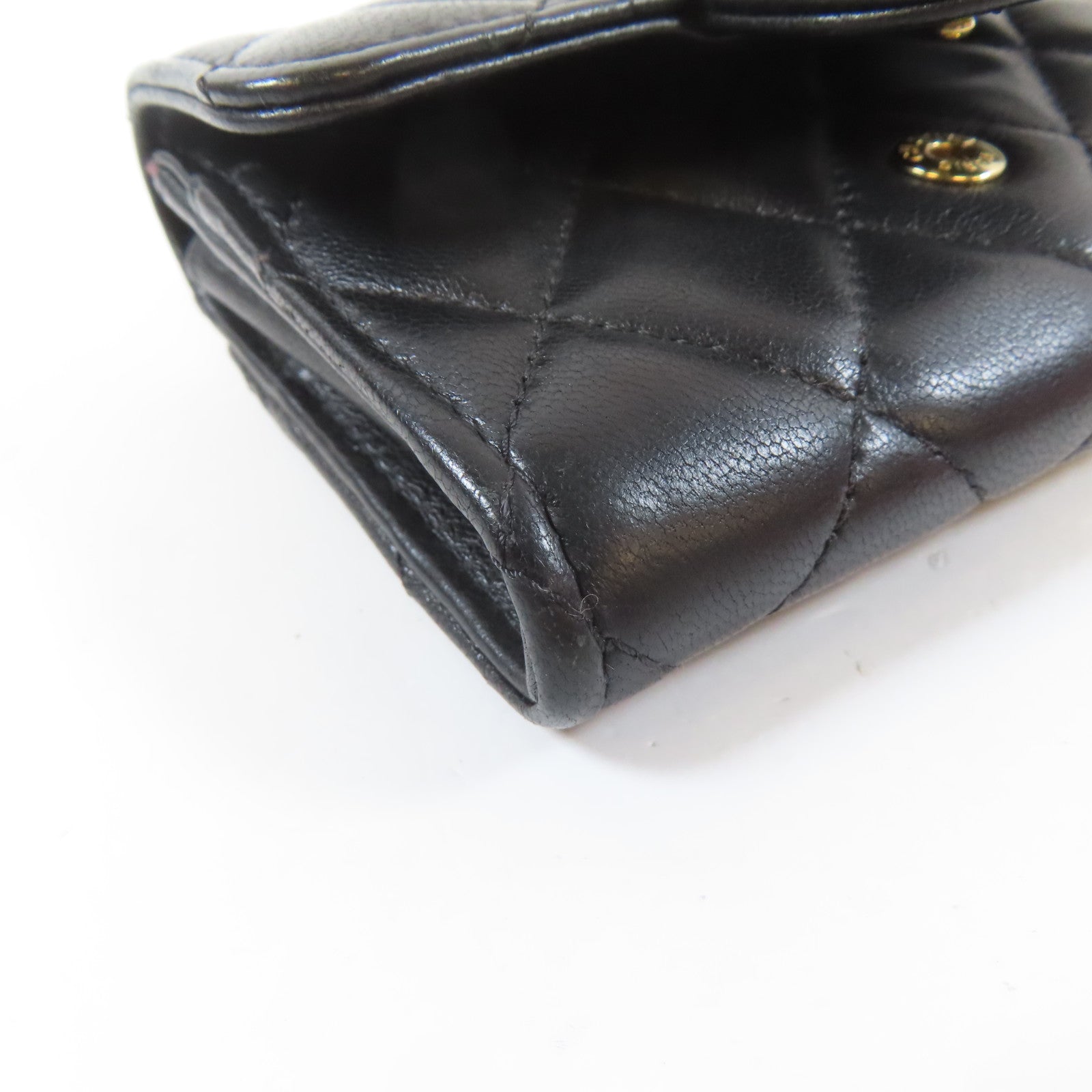 CHANEL 菱格羊皮皮革Flap Wallet金扣卡片套黑色