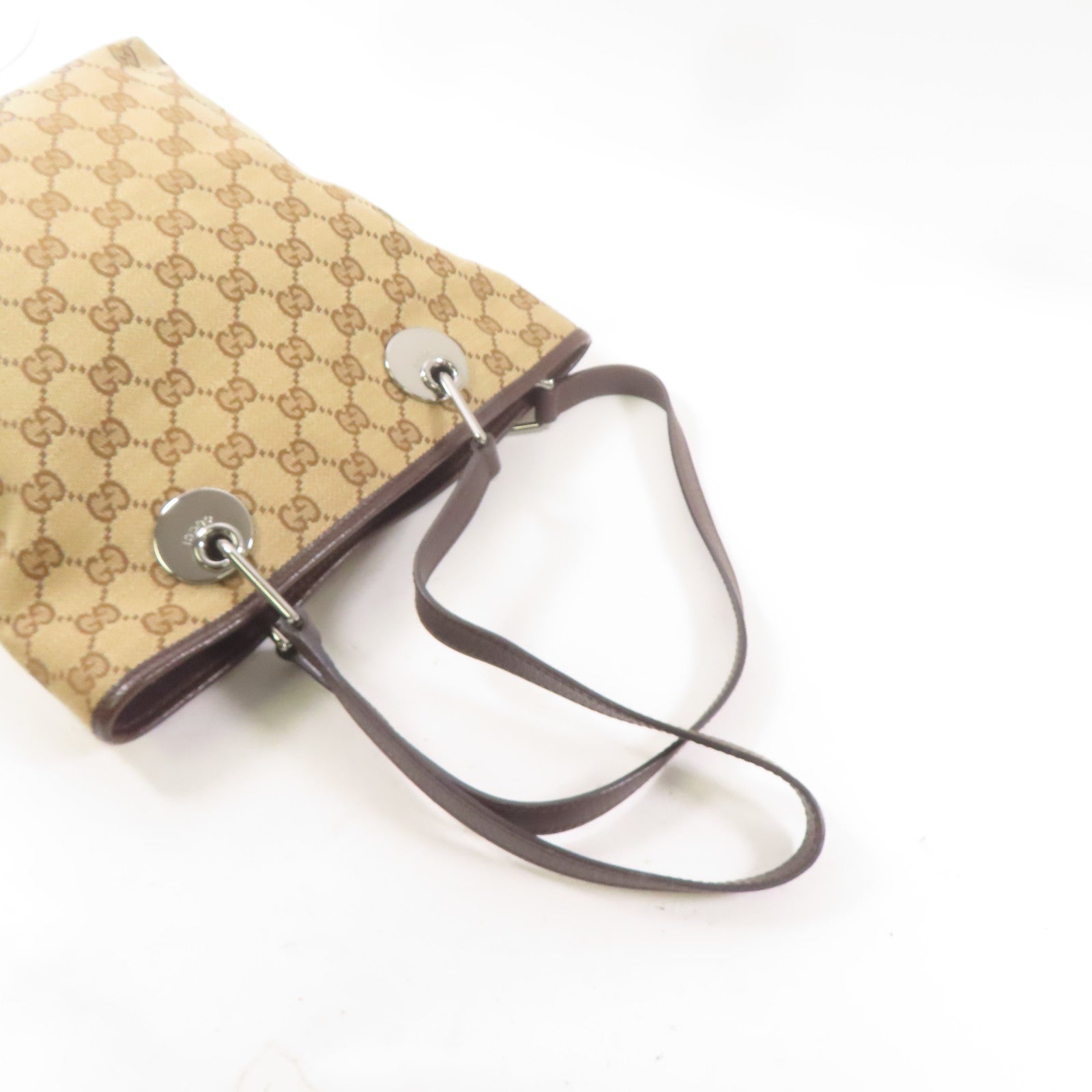 GUCCI 帆布Tote Bag銀扣肩背袋啡色