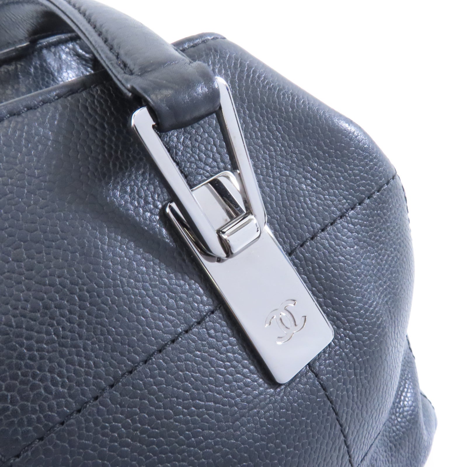CHANEL 牛皮皮革Handbag銀扣手挽袋黑色