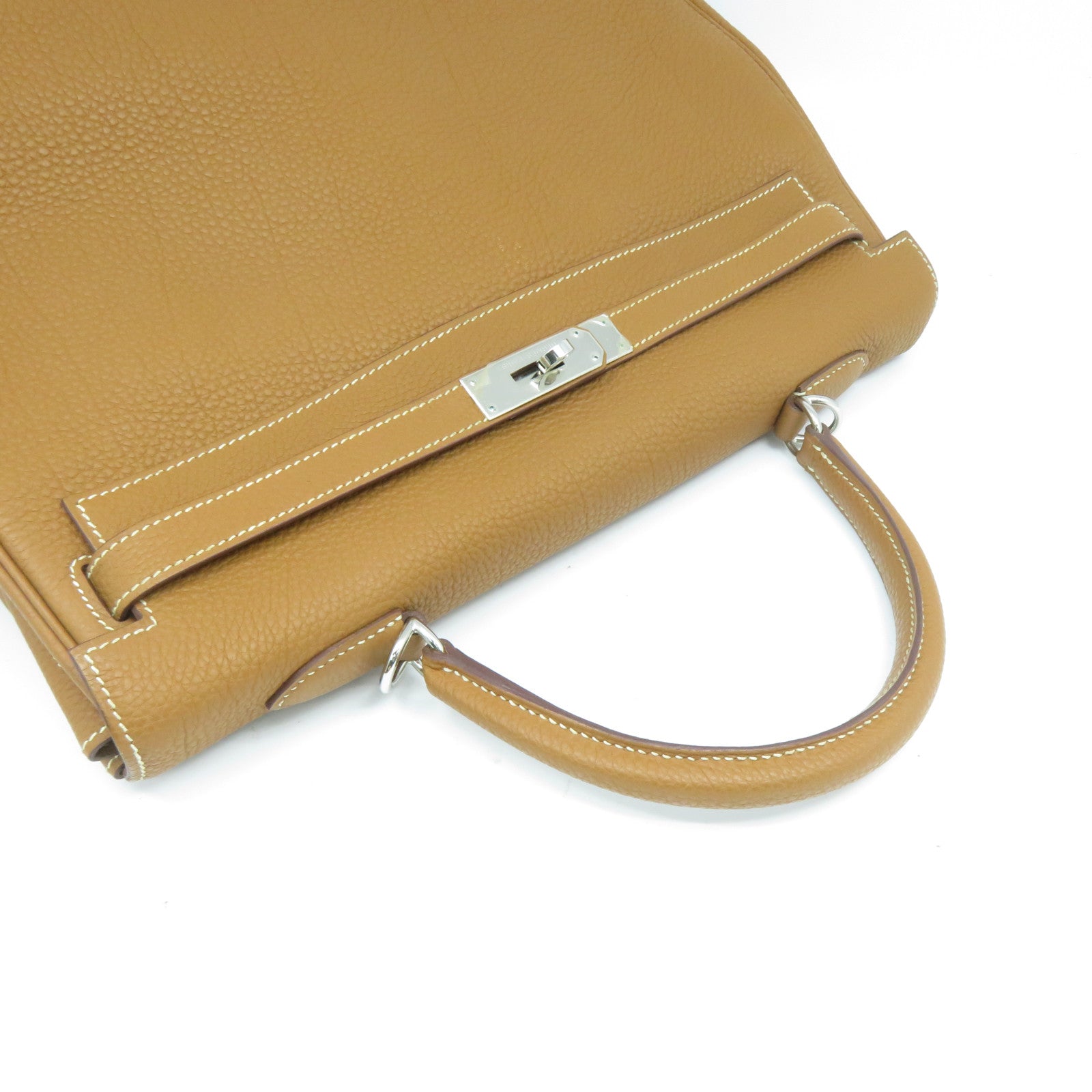 HERMES 【激減優惠】Togo皮革Kelly 35銀扣手挽肩背兩用袋Gold經典駝色