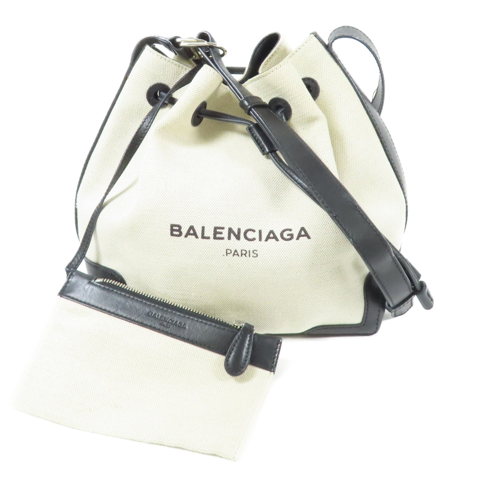 BALENCIAGA 帆布/皮革Bucket Bag銀扣肩背袋