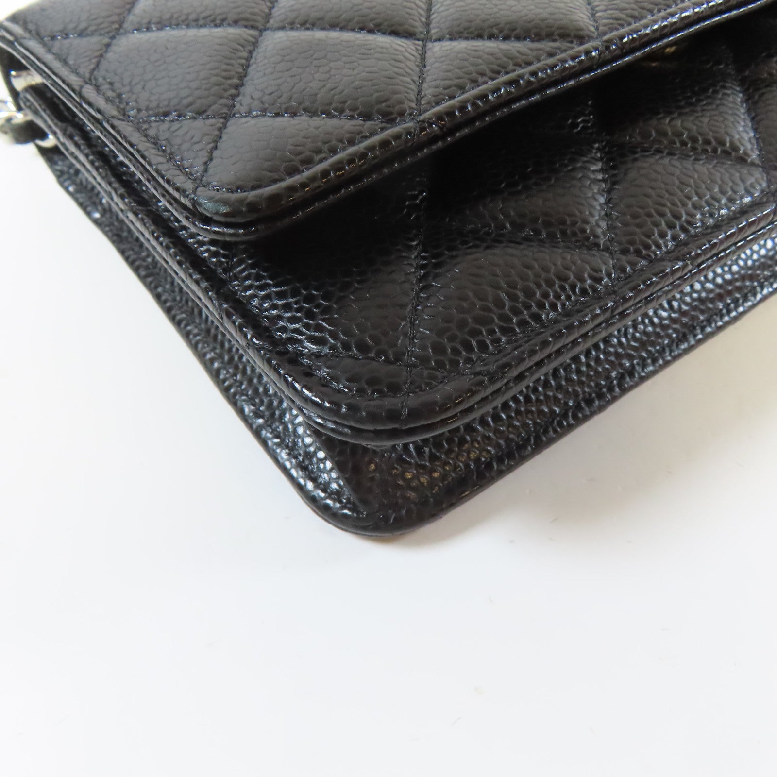 CHANEL 菱格Caviar皮革Wallet On Chain銀扣鏈帶肩背袋黑色
