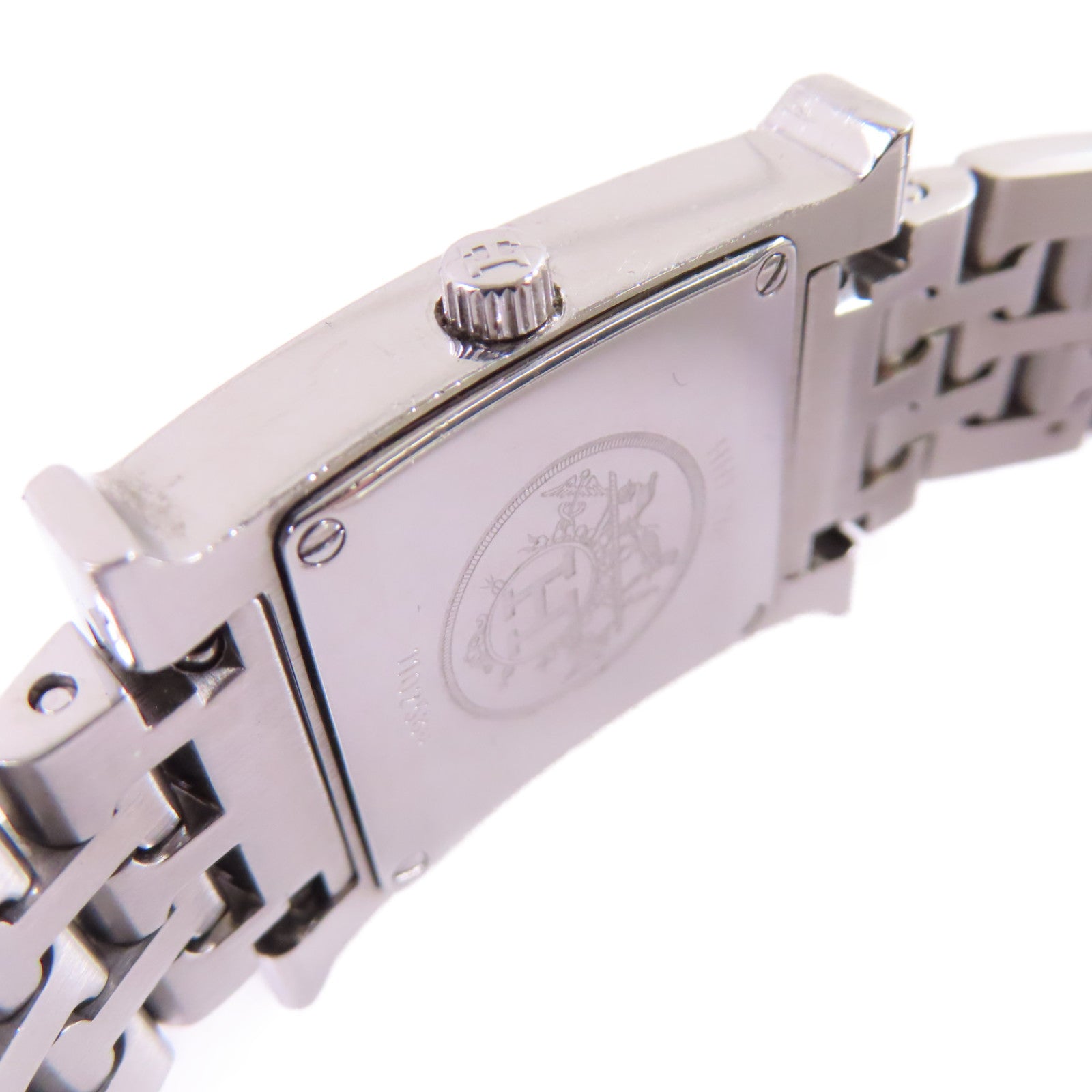 HERMES Medium Heure H Watch不鏽鋼銀扣石英機芯手錶米白色/銀色