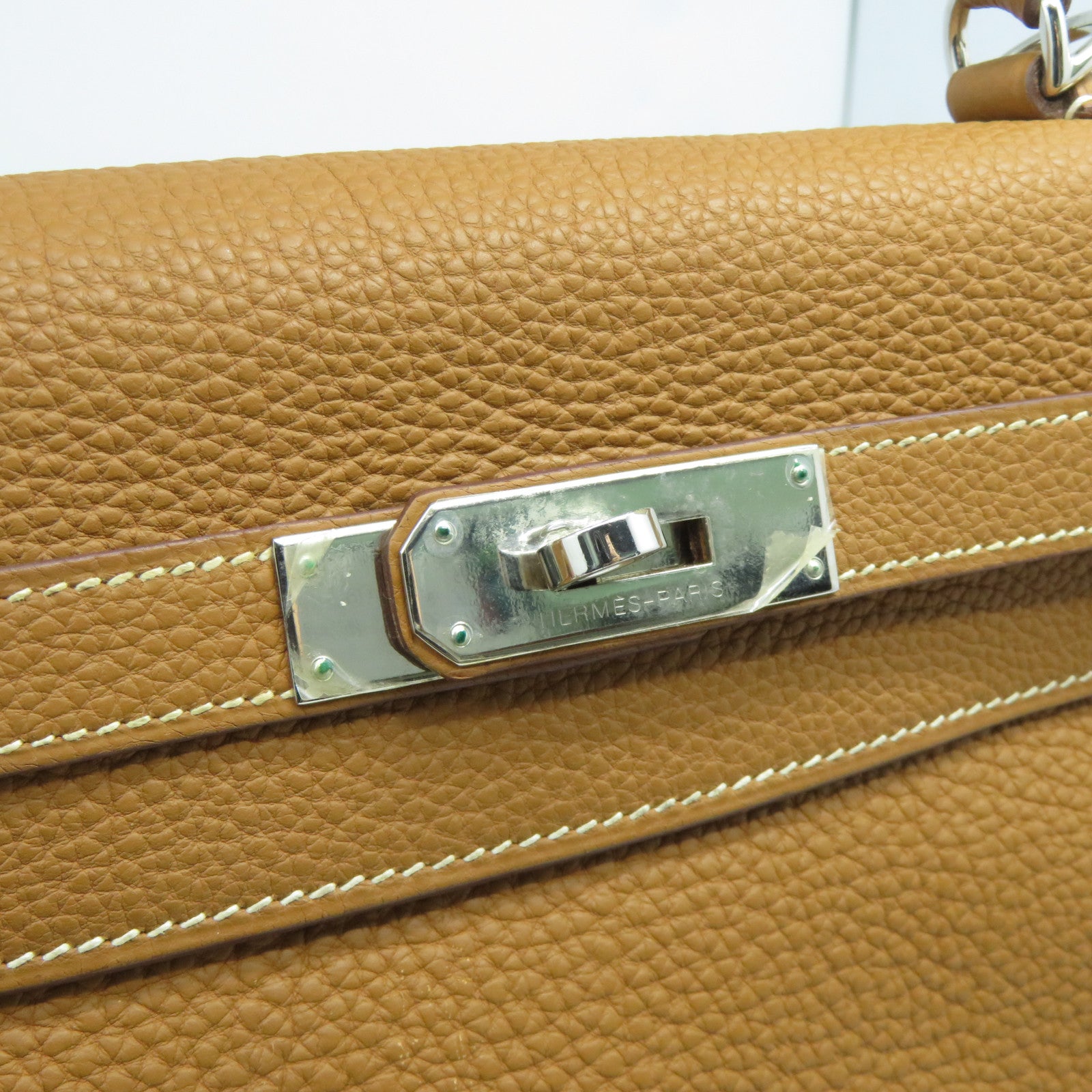 HERMES 【激減優惠】Togo皮革Kelly 35銀扣手挽肩背兩用袋Gold經典駝色