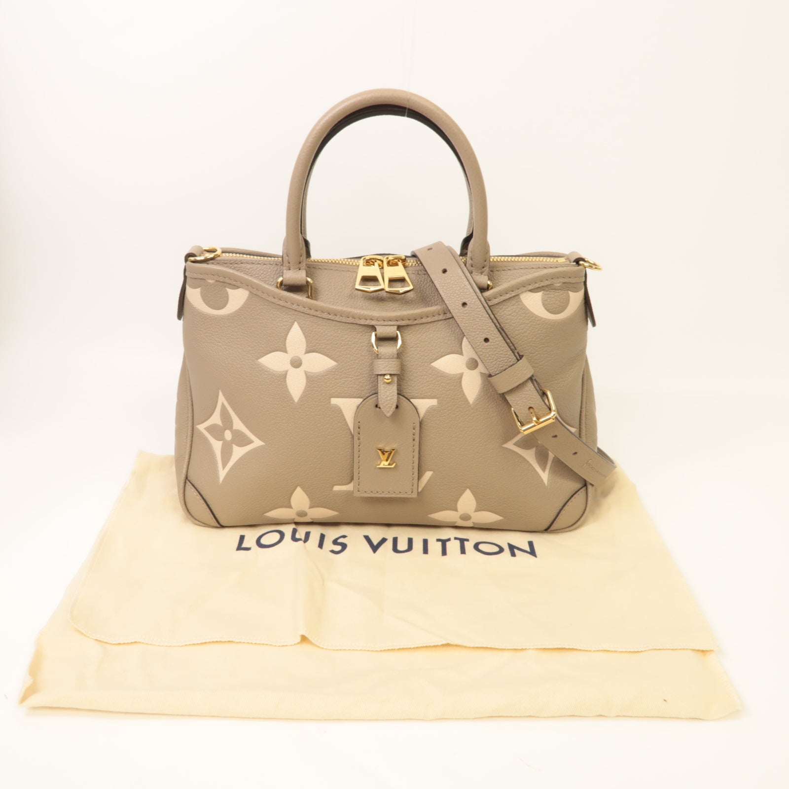 LOUIS VUITTON 【激減優惠】Monogram Empreinte Trianon PM金扣手挽肩背兩用袋米色