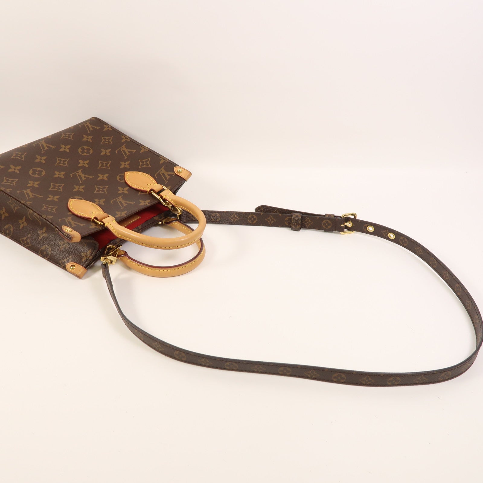 LOUIS VUITTON Monogram Sac Plat BB金扣手挽肩背兩用袋