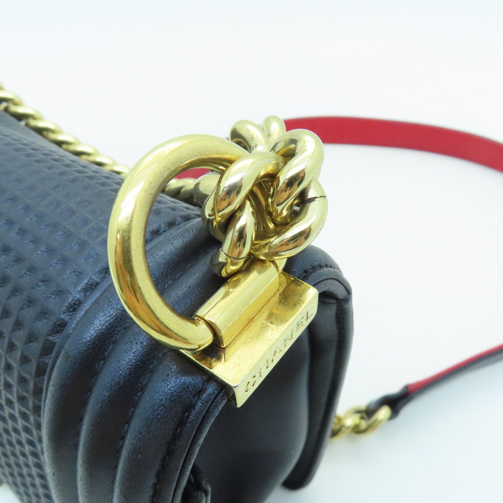 CHANEL 【激減優惠】牛皮皮革Boy Chanel金扣鏈帶肩背袋深藍色