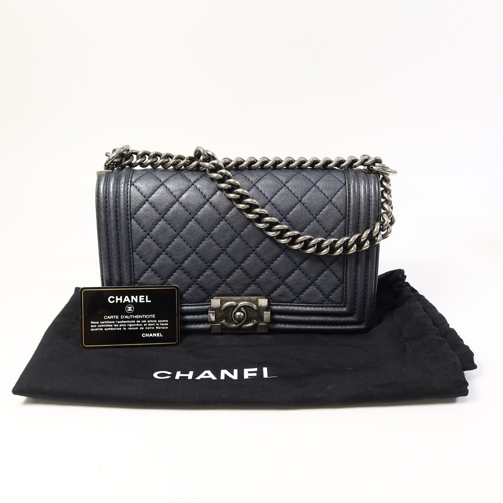 CHANEL 牛皮皮革Boy 25鏈帶手挽肩背兩用袋