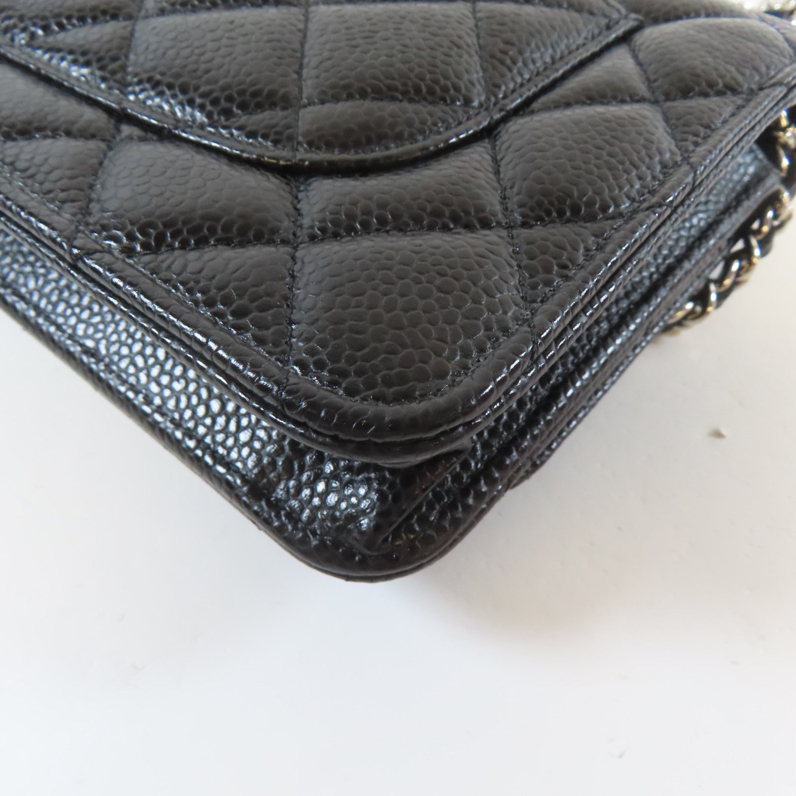 CHANEL 菱格Caviar皮革Wallet On Chain銀扣鏈帶肩背袋黑色
