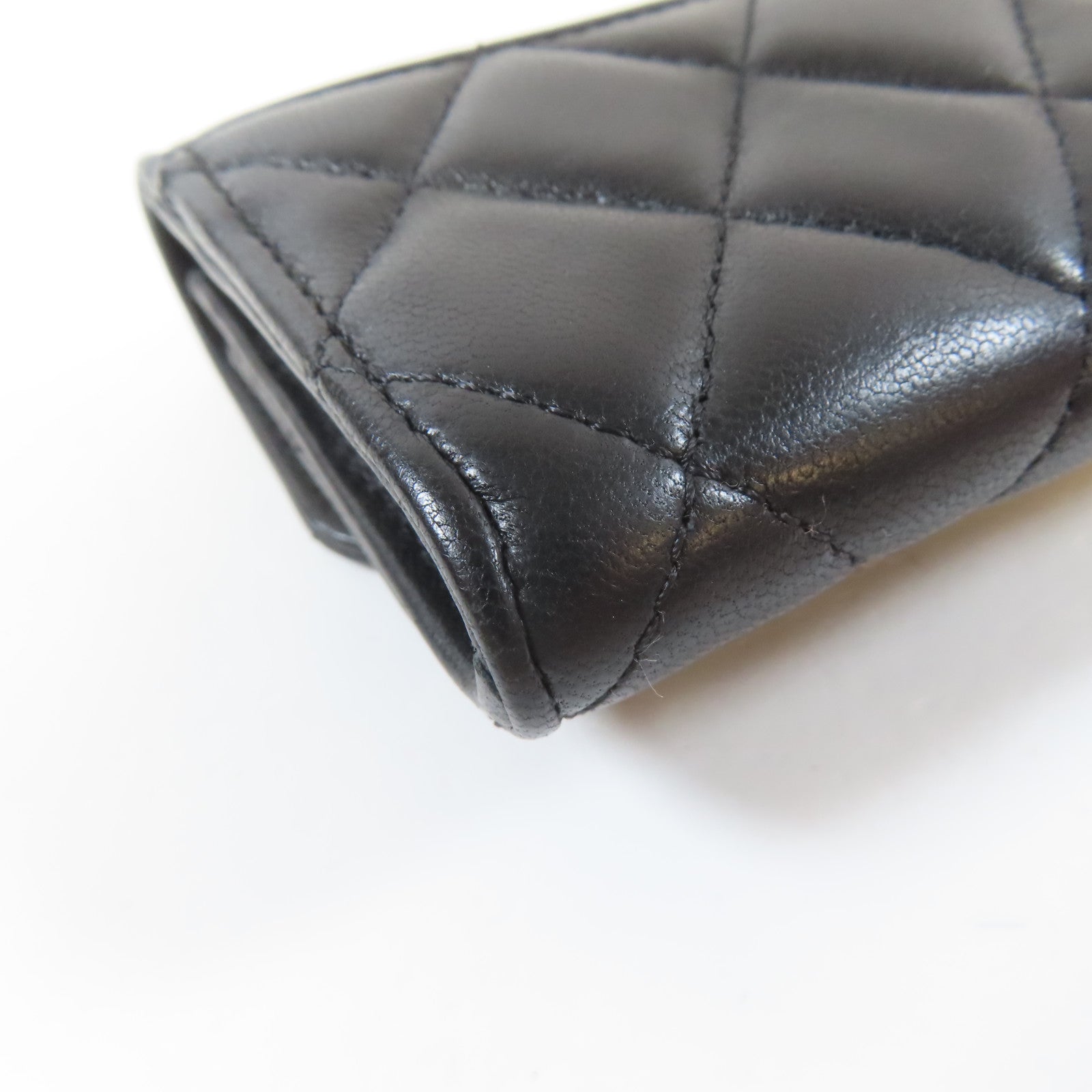 CHANEL 菱格羊皮皮革Flap Wallet金扣卡片套黑色