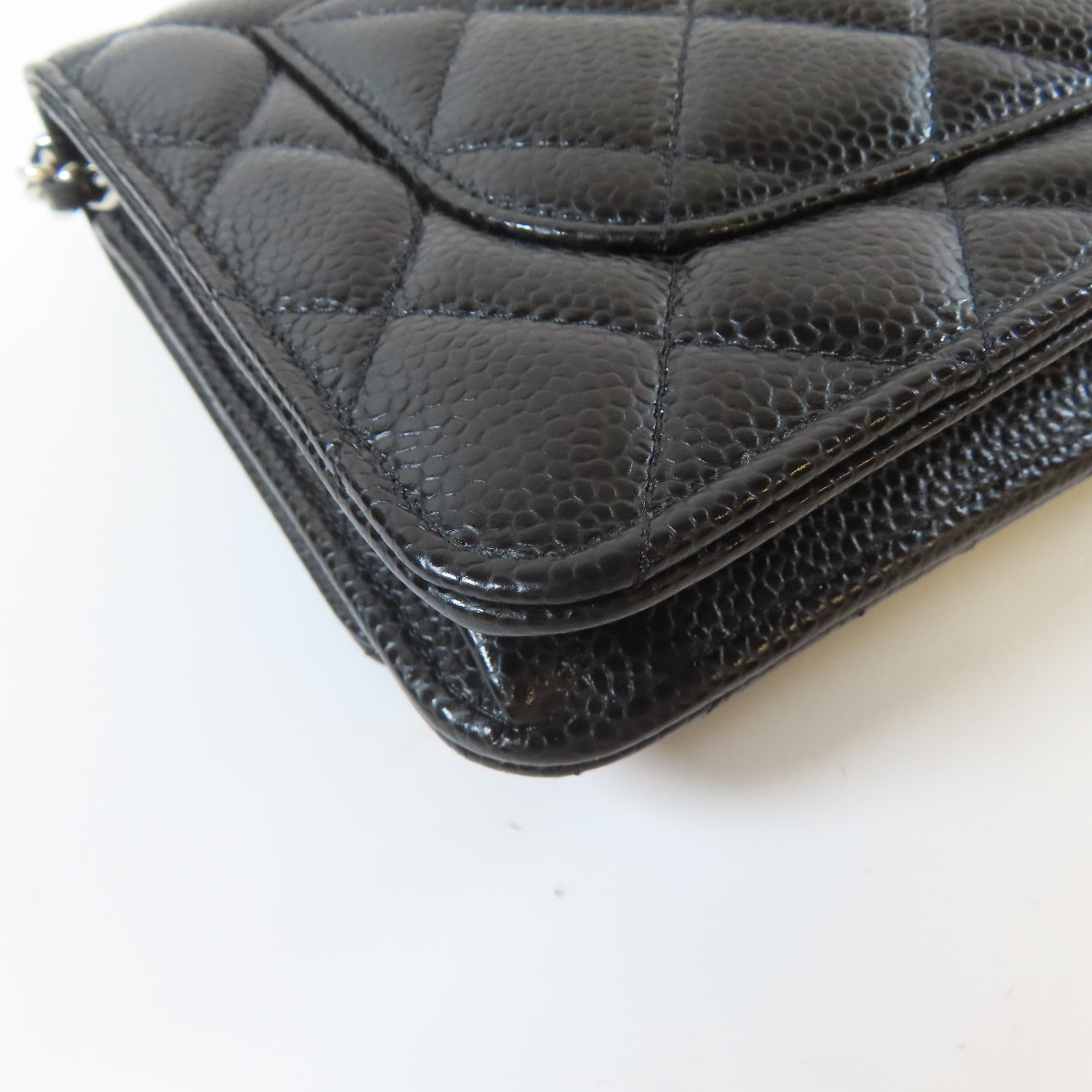 CHANEL 菱格Caviar皮革Wallet On Chain銀扣鏈帶肩背袋黑色
