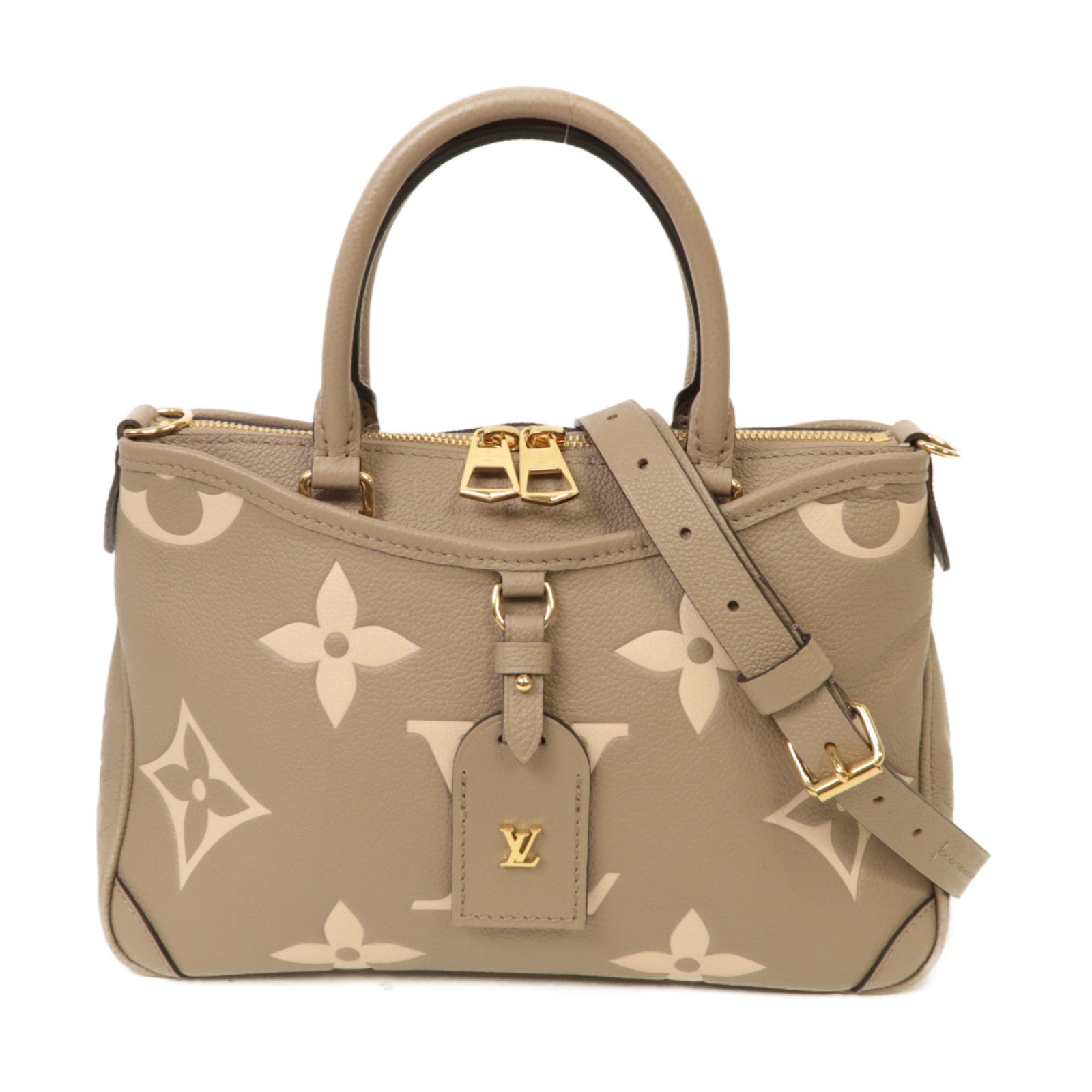 LOUIS VUITTON 【激減優惠】Monogram Empreinte Trianon PM金扣手挽肩背兩用袋米色