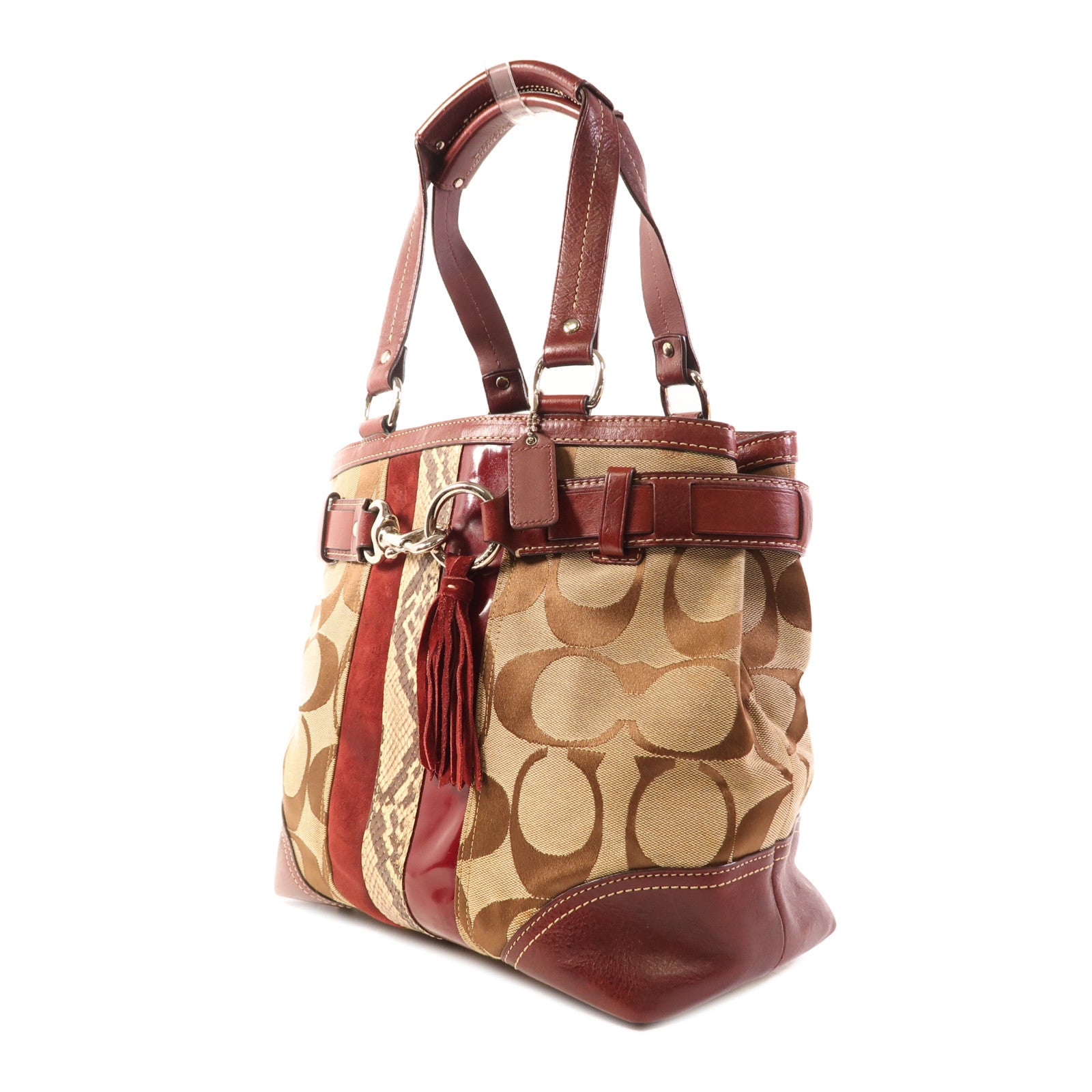COACH 蛇皮皮革/帆布/皮革Shoulder Bag銀扣肩背袋