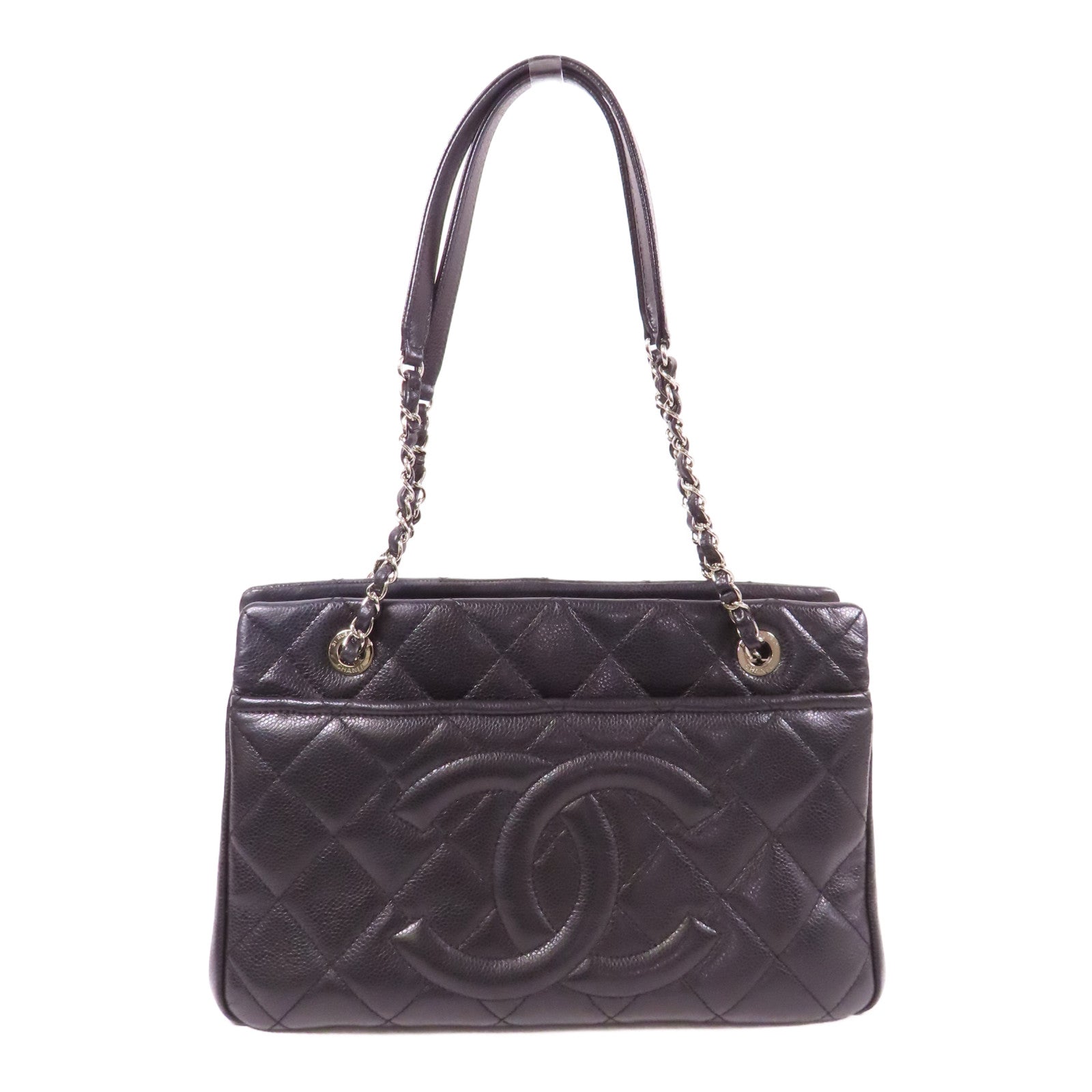 CHANEL 牛皮皮革Shoulder Bag銀扣肩背袋