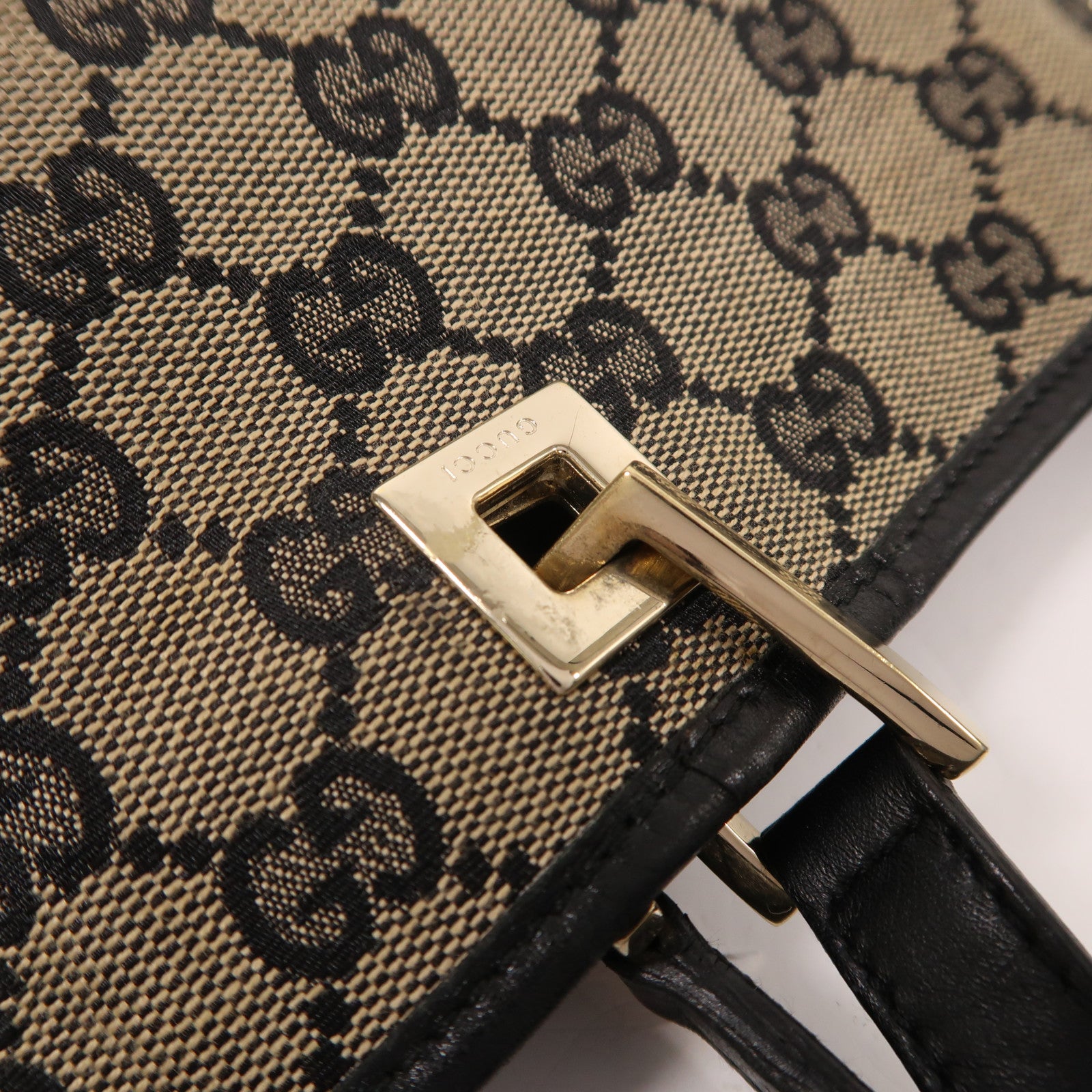 GUCCI 帆布Tote Bag金扣肩背袋