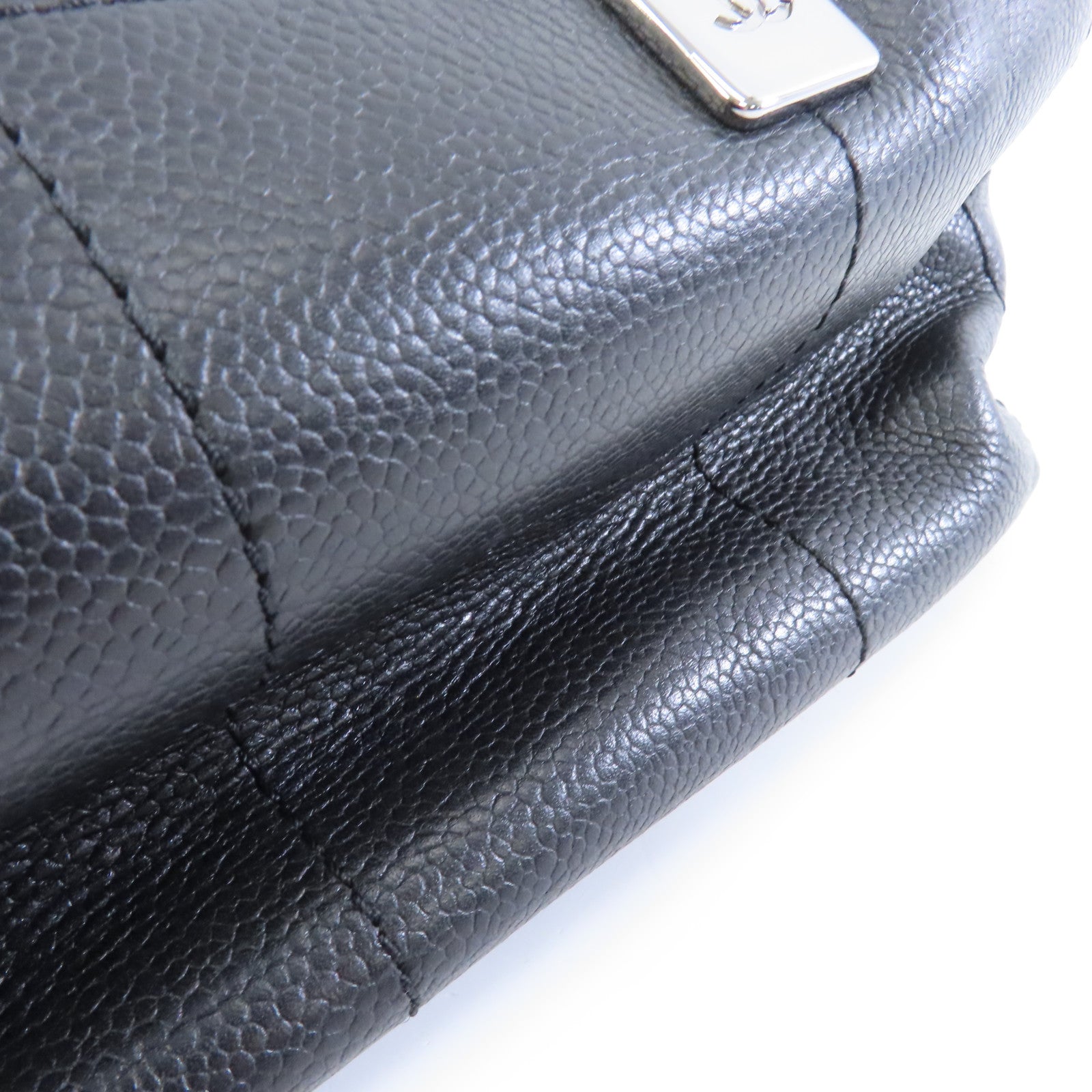 CHANEL 牛皮皮革Handbag銀扣手挽袋黑色