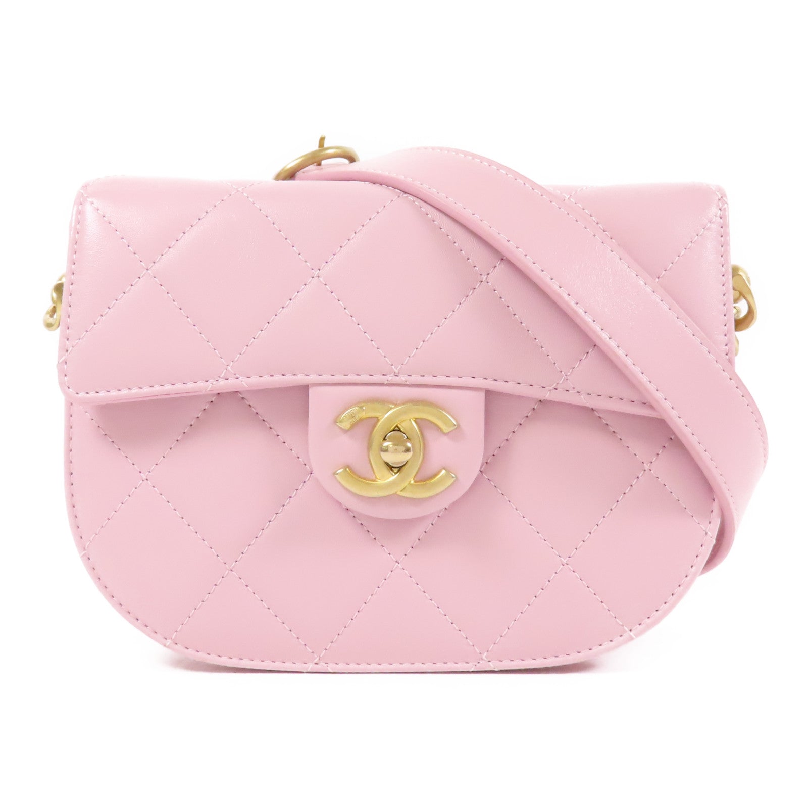 CHANEL 牛皮皮革Shoulder Bag金扣鏈帶肩背袋
