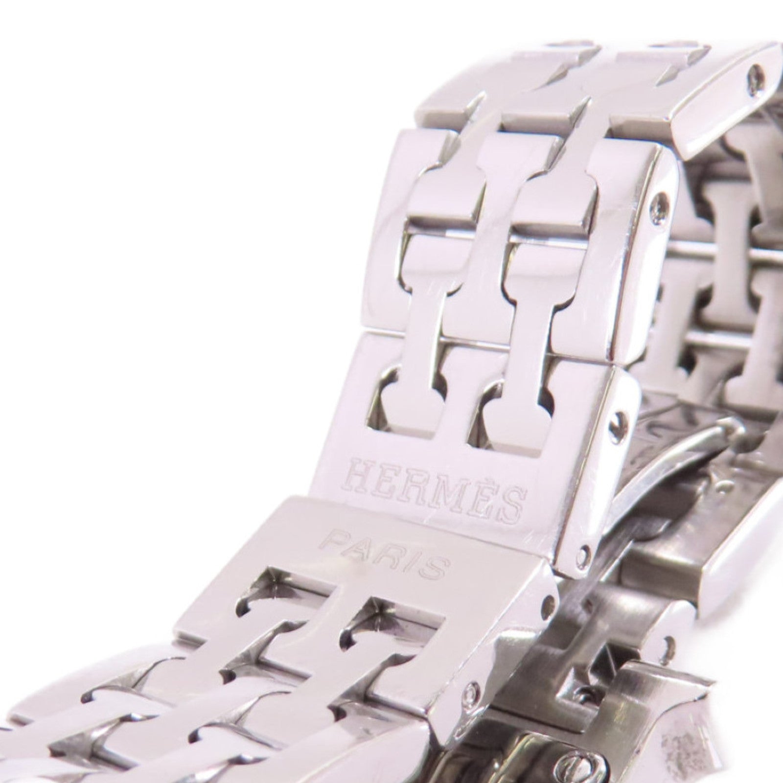 HERMES Medium Heure H Watch不鏽鋼銀扣石英機芯手錶米白色/銀色