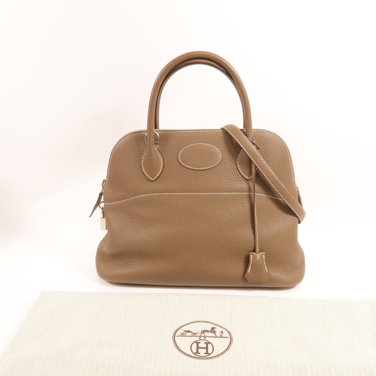 HERMES Clemence皮革Bolide 31手挽肩背兩用袋Etoupe