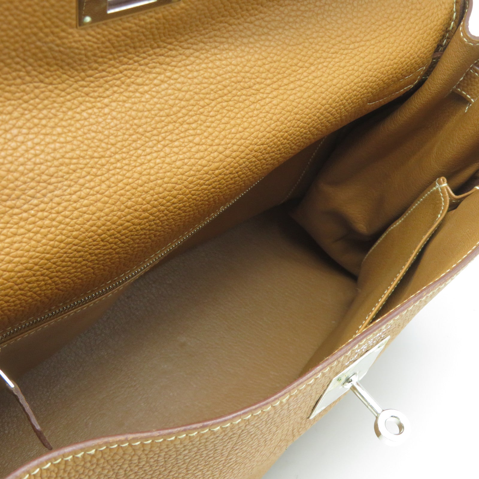 HERMES 【激減優惠】Togo皮革Kelly 35銀扣手挽肩背兩用袋Gold經典駝色