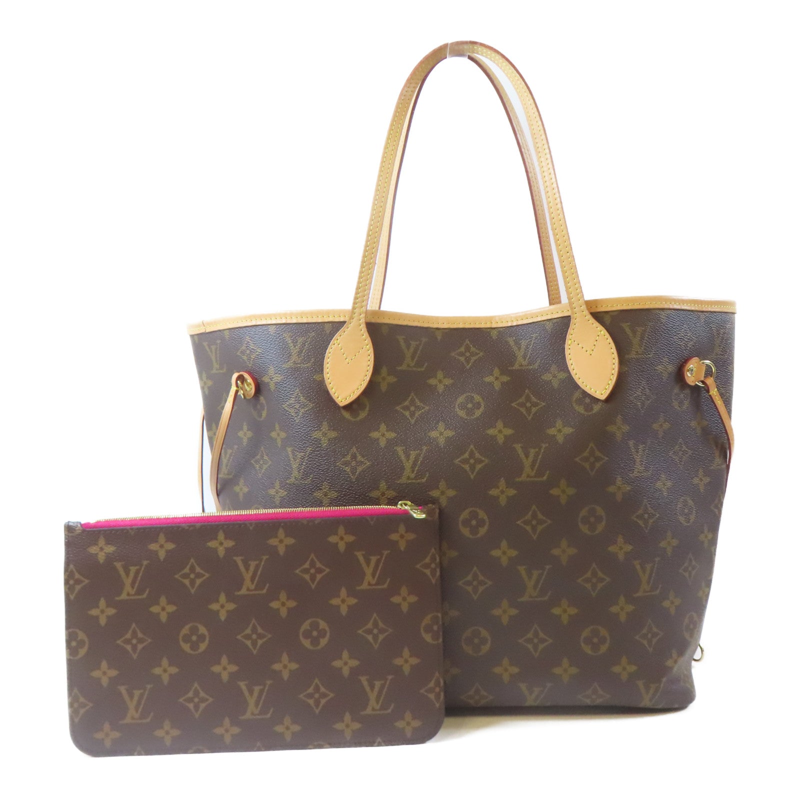 LOUIS VUITTON Monogram Neverfull MM金扣手挽袋啡色