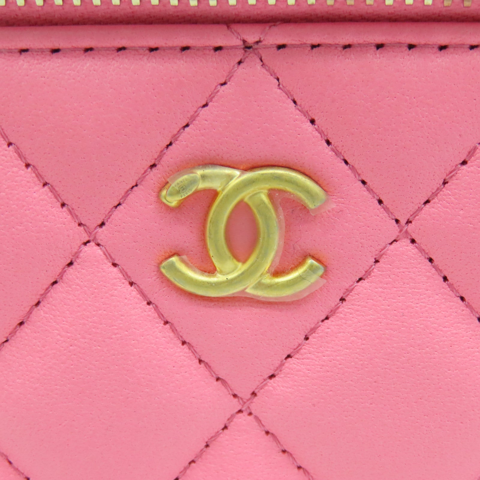 CHANEL 【激減優惠】菱格羊皮皮革Vanity Case金扣鏈帶肩背袋粉紅色