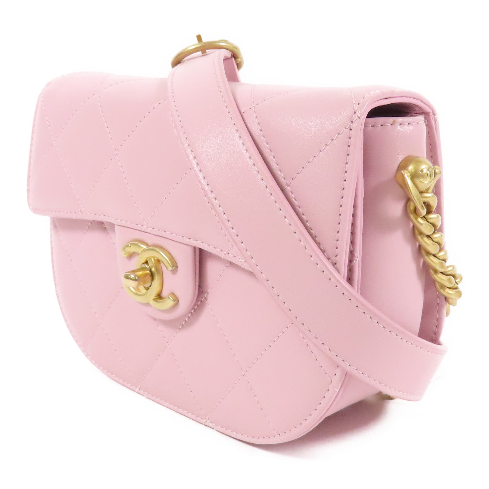 CHANEL 牛皮皮革Shoulder Bag金扣鏈帶肩背袋