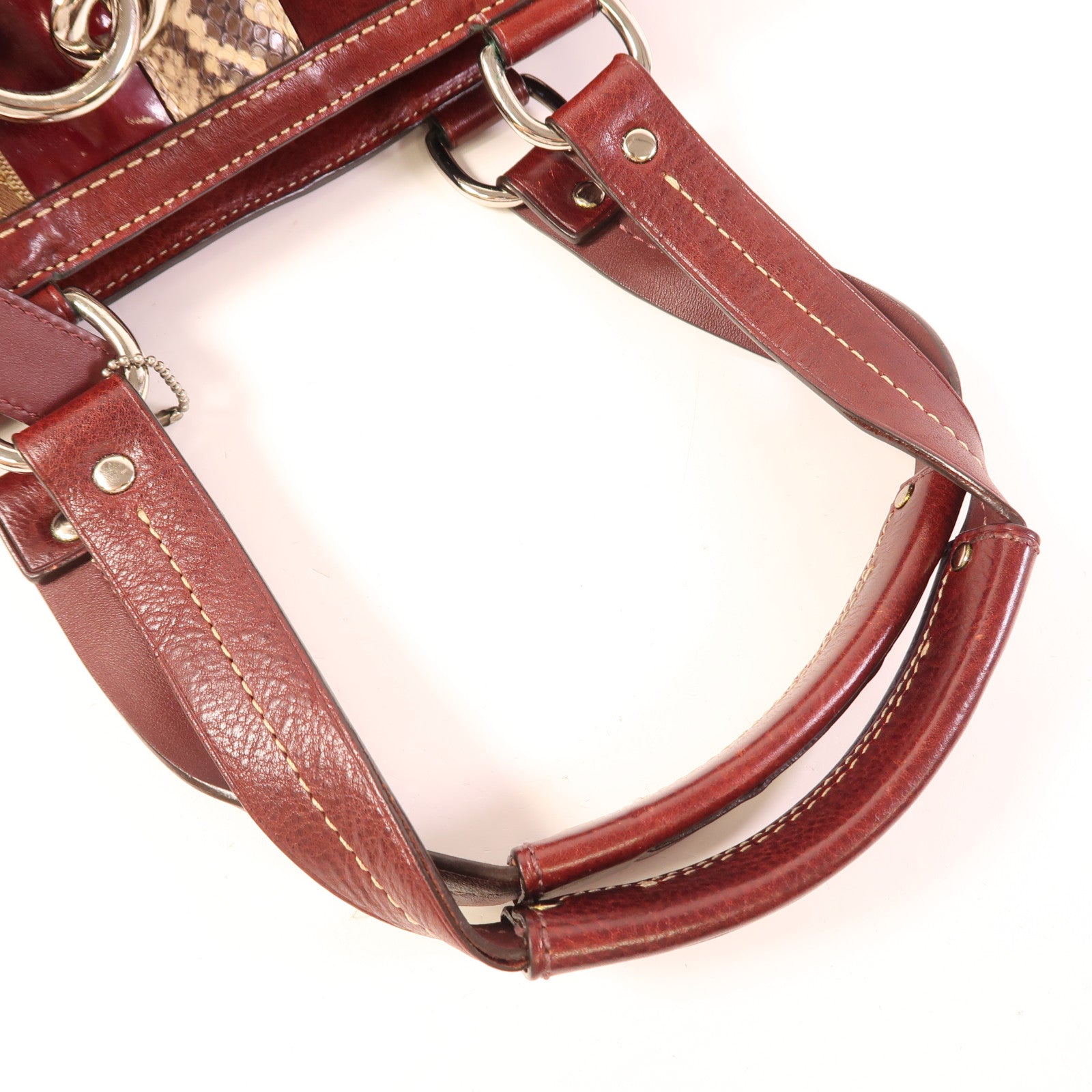 COACH 蛇皮皮革/帆布/皮革Shoulder Bag銀扣肩背袋