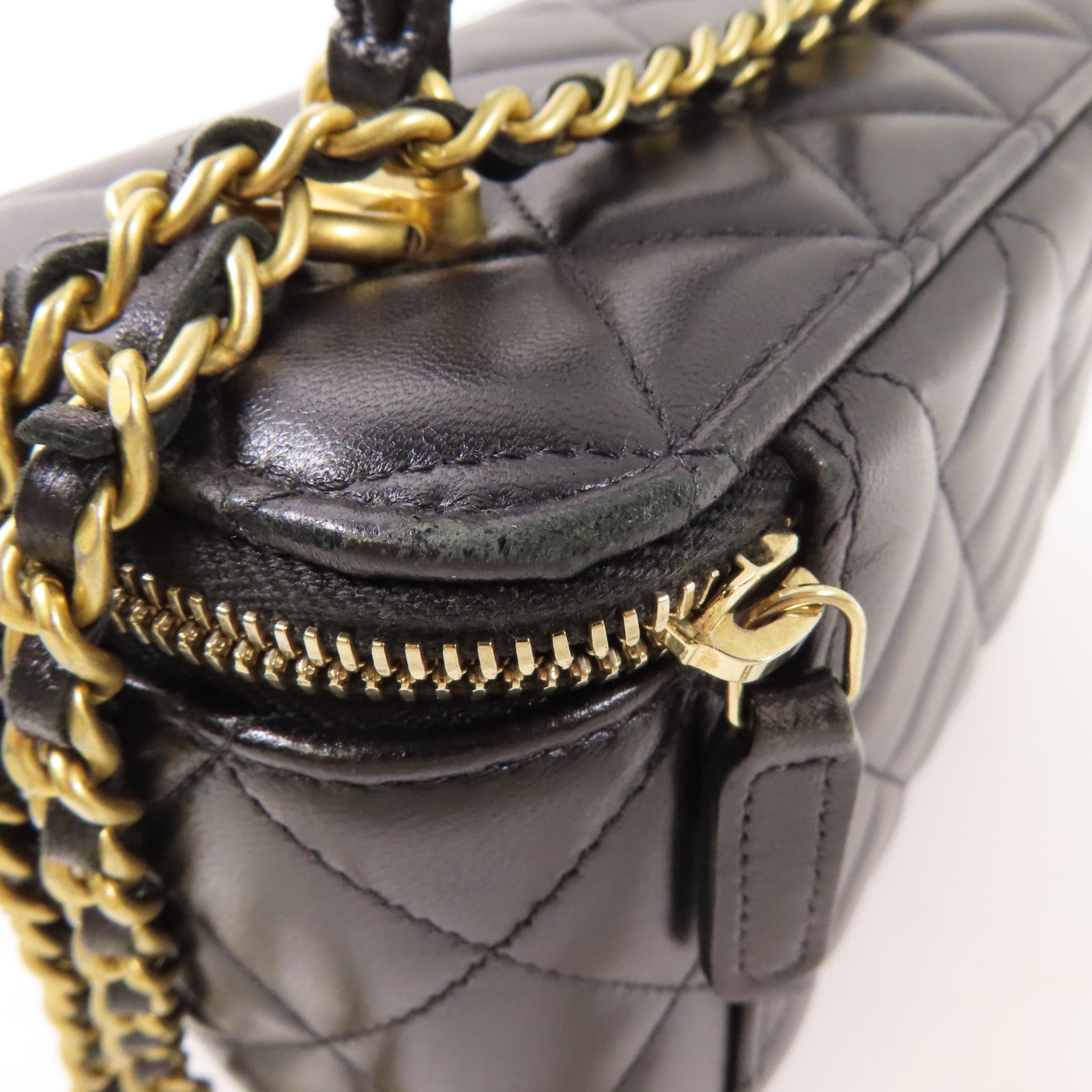 CHANEL 羊皮皮革Vanity Case金扣鏈帶手挽肩背兩用袋