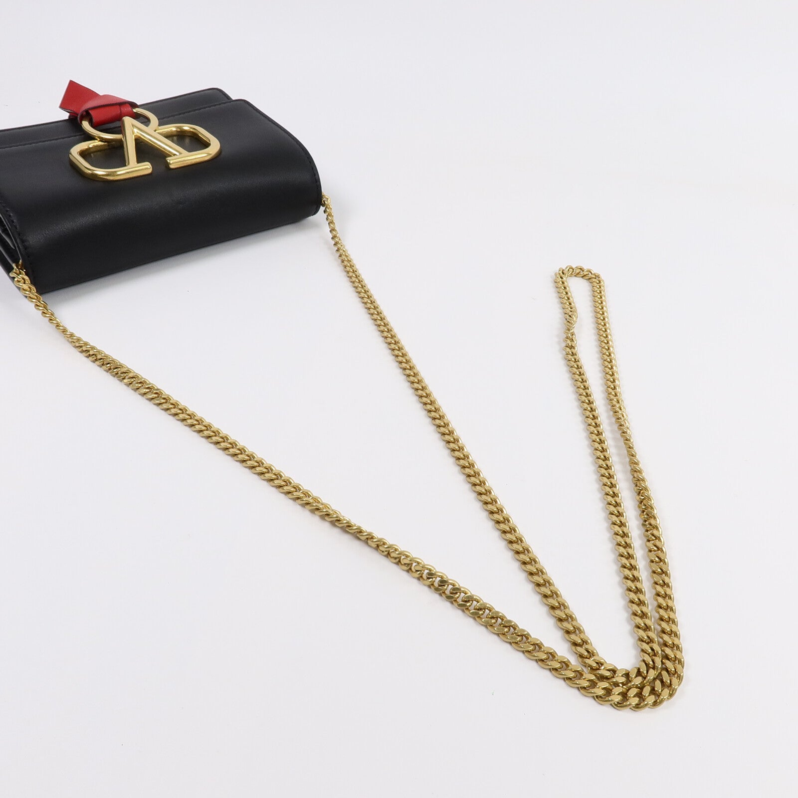 Valentino 牛皮皮革Vlogo Ribbon鏈帶肩背袋