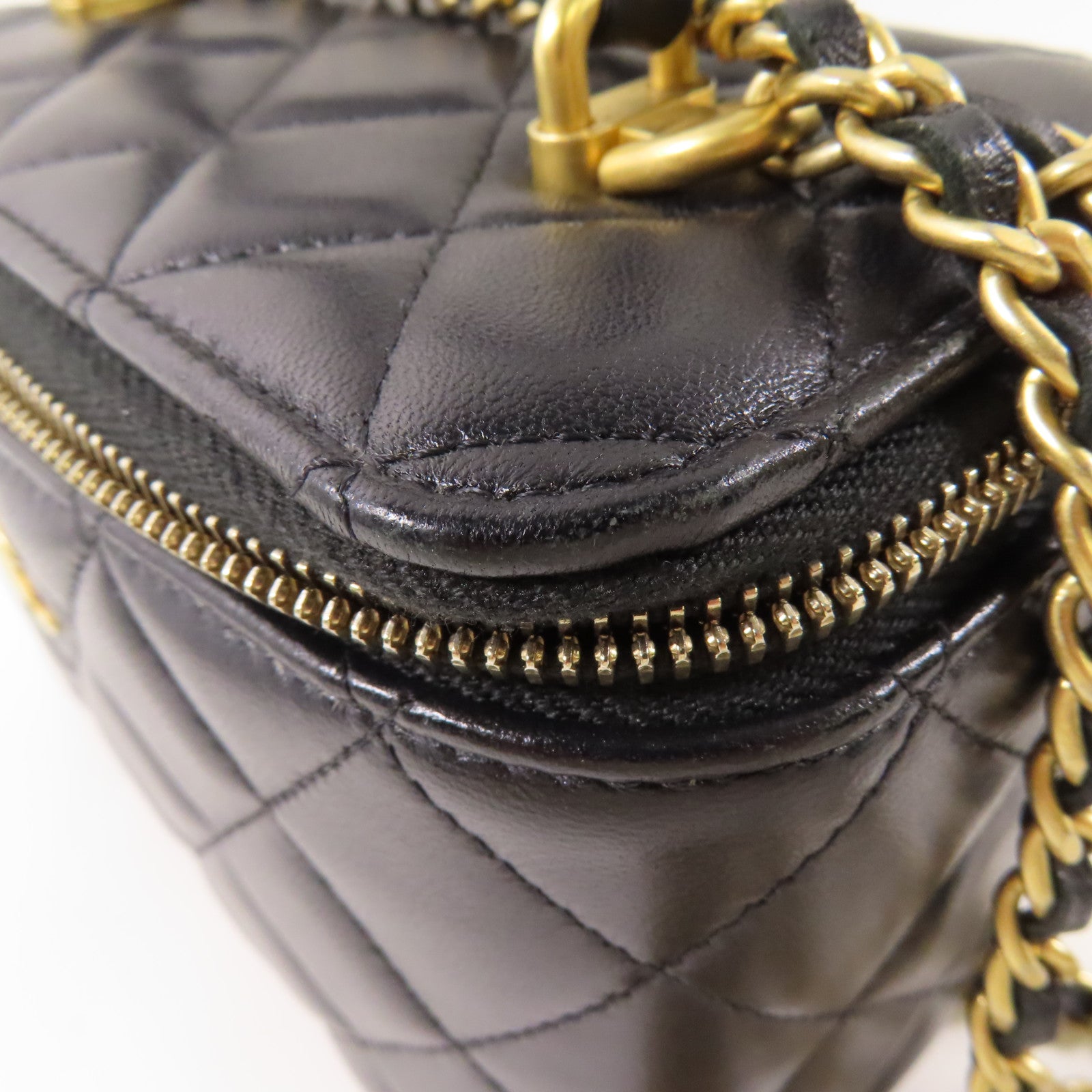 CHANEL 羊皮皮革Vanity Case金扣鏈帶手挽肩背兩用袋