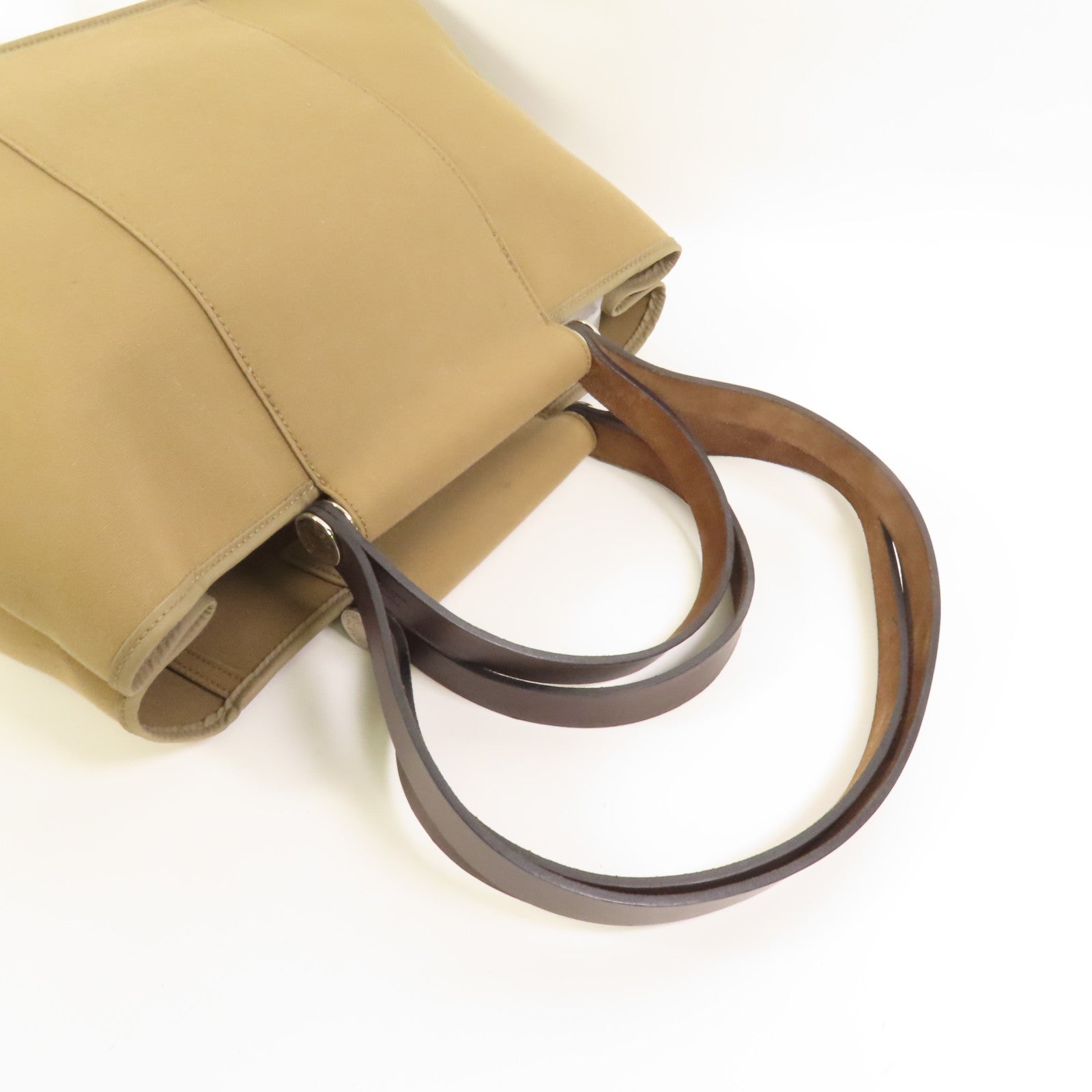 HERMES 帆布Cabag Elan銀扣手挽肩背兩用袋Taupe