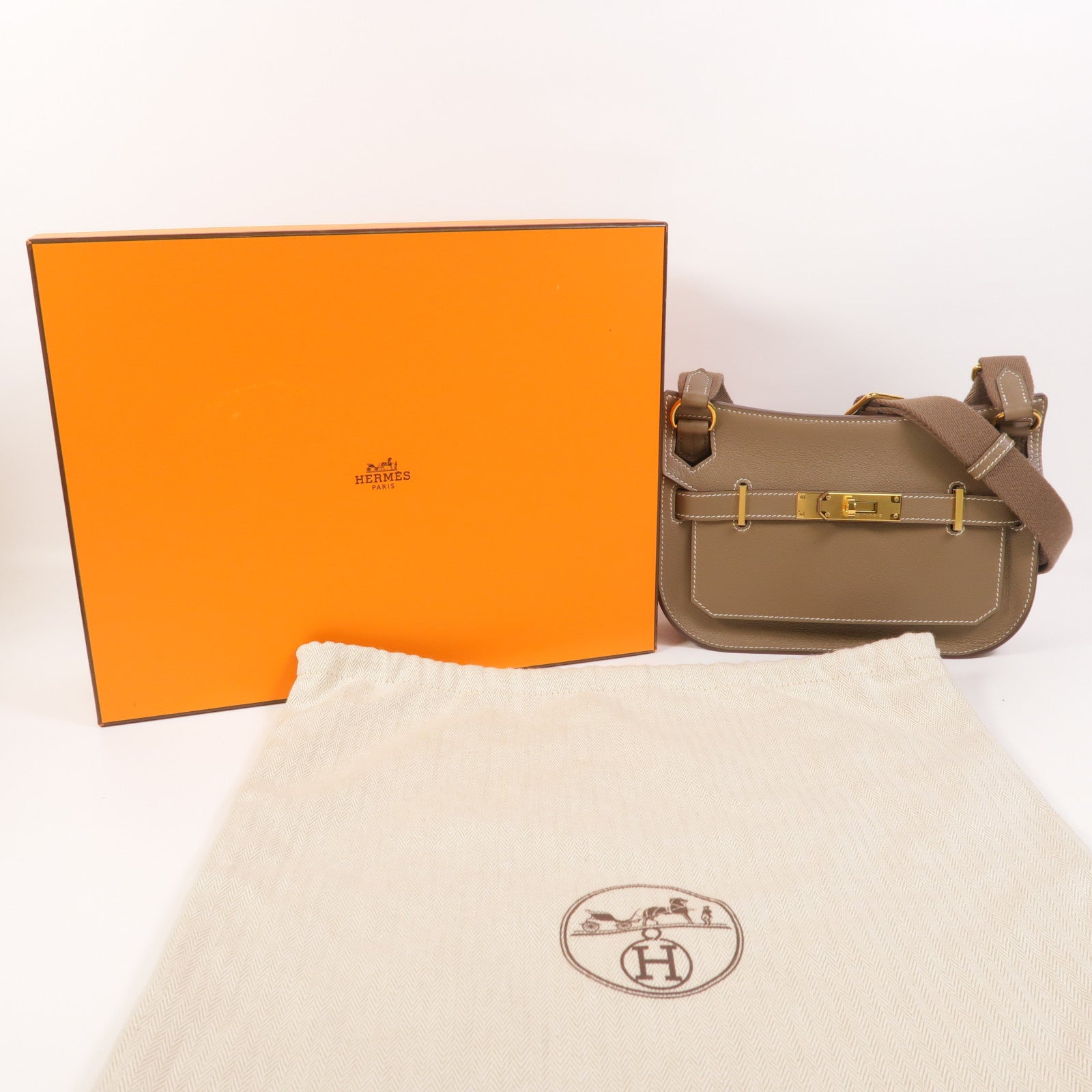 HERMES Evercolor皮革Mini Jypsiere金扣肩背袋Etoupe
