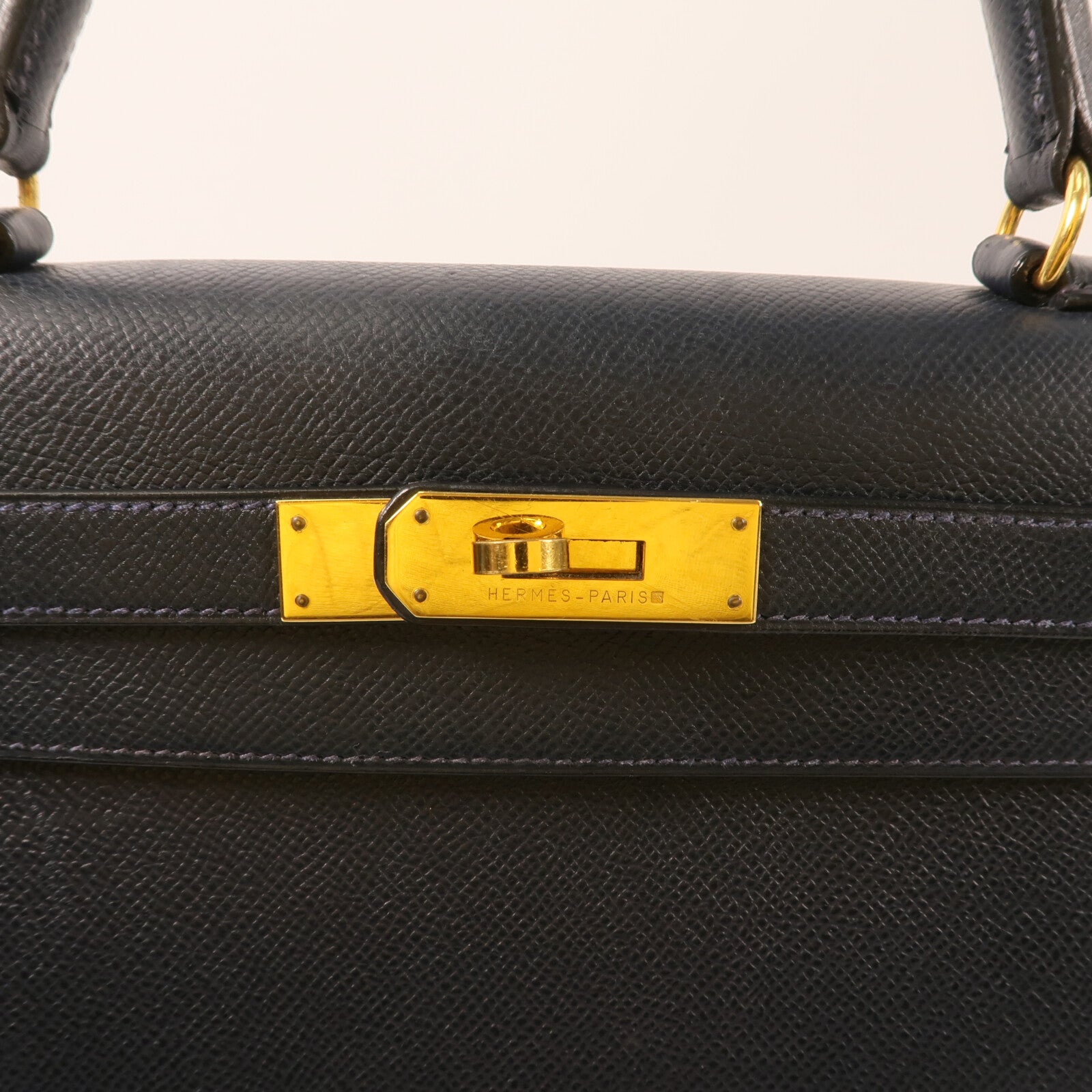 HERMES Epsom皮革Kelly 28金扣手挽肩背兩用袋Bleu Saphir