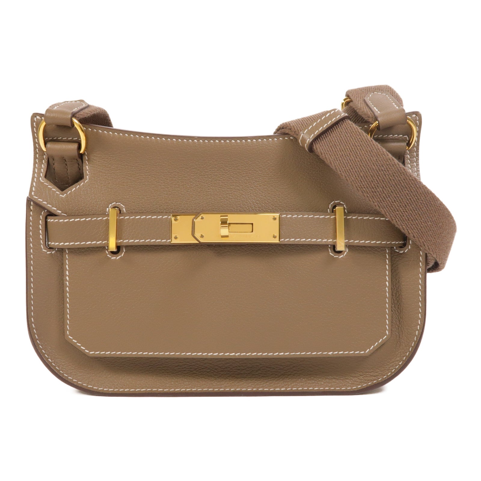 HERMES Evercolor皮革Mini Jypsiere金扣肩背袋Etoupe