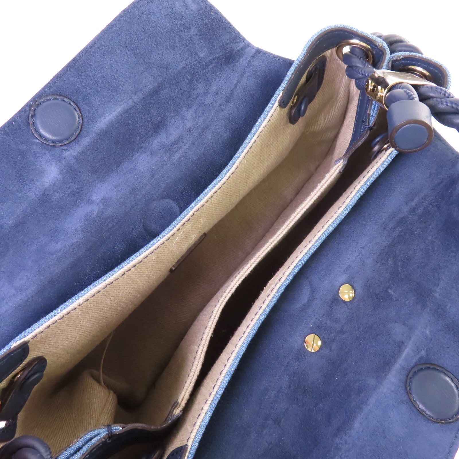 Chloe 牛皮皮革/牛仔布Medium Key Shoulder Bag肩背袋藍色