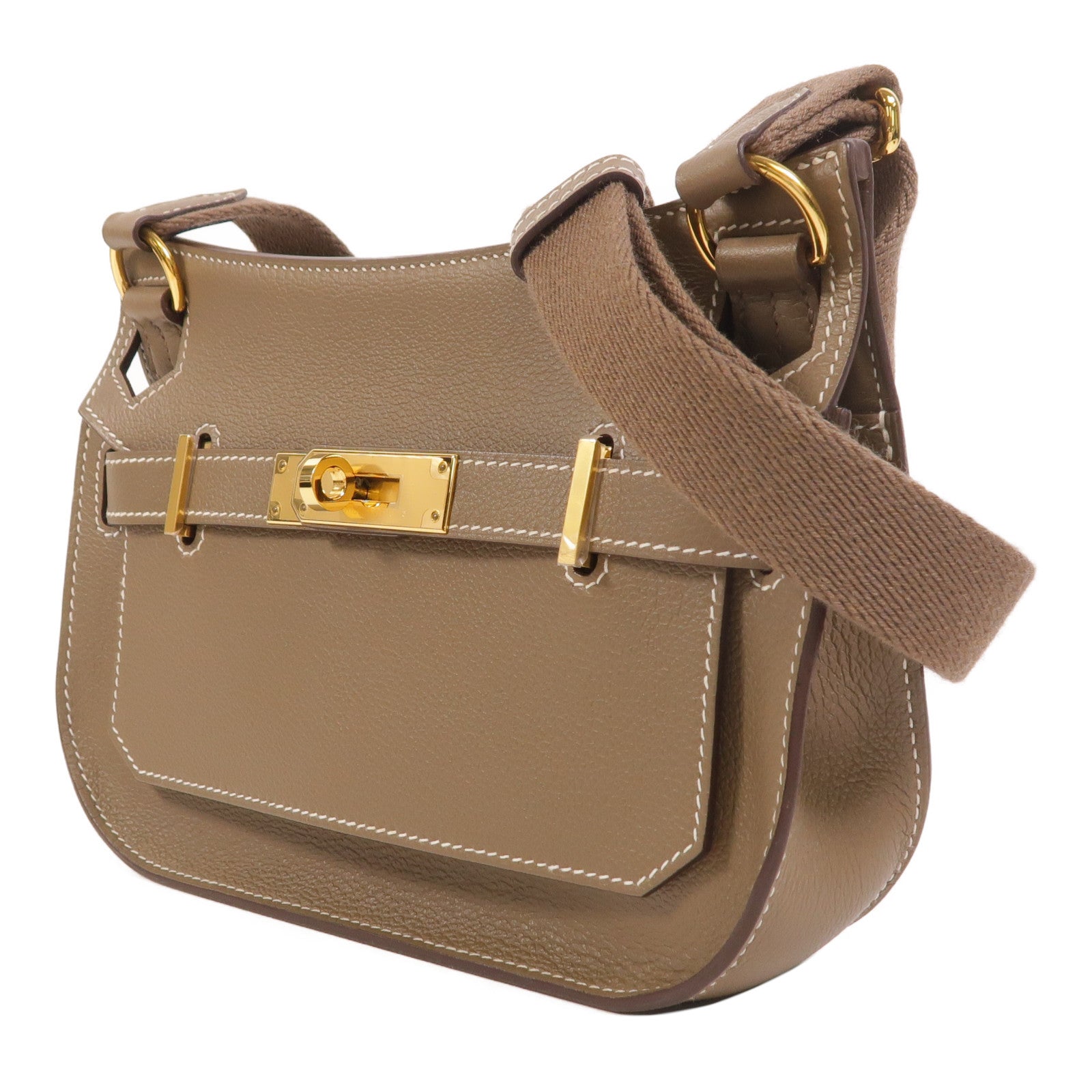 HERMES Evercolor皮革Mini Jypsiere金扣肩背袋Etoupe