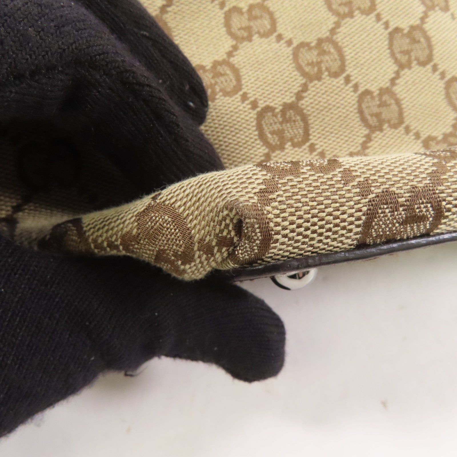 GUCCI 帆布Tote Bag銀扣肩背袋啡色