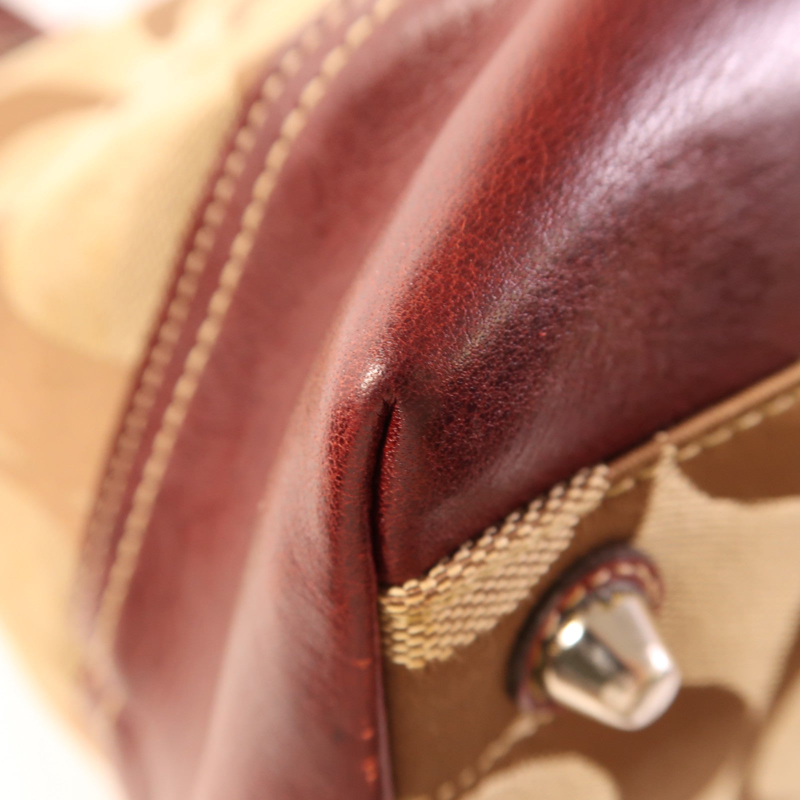 COACH 蛇皮皮革/帆布/皮革Shoulder Bag銀扣肩背袋