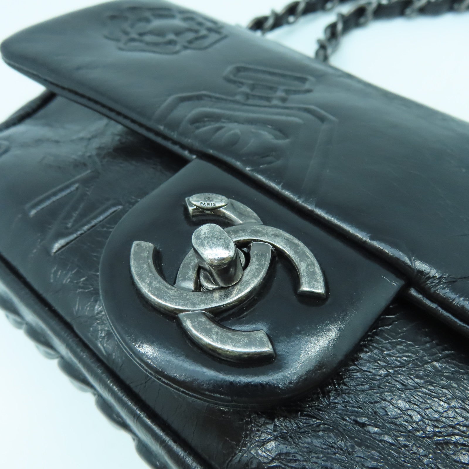 CHANEL 【清倉大減價】牛皮皮革Chain Shoulder銀扣鏈帶肩背袋黑色