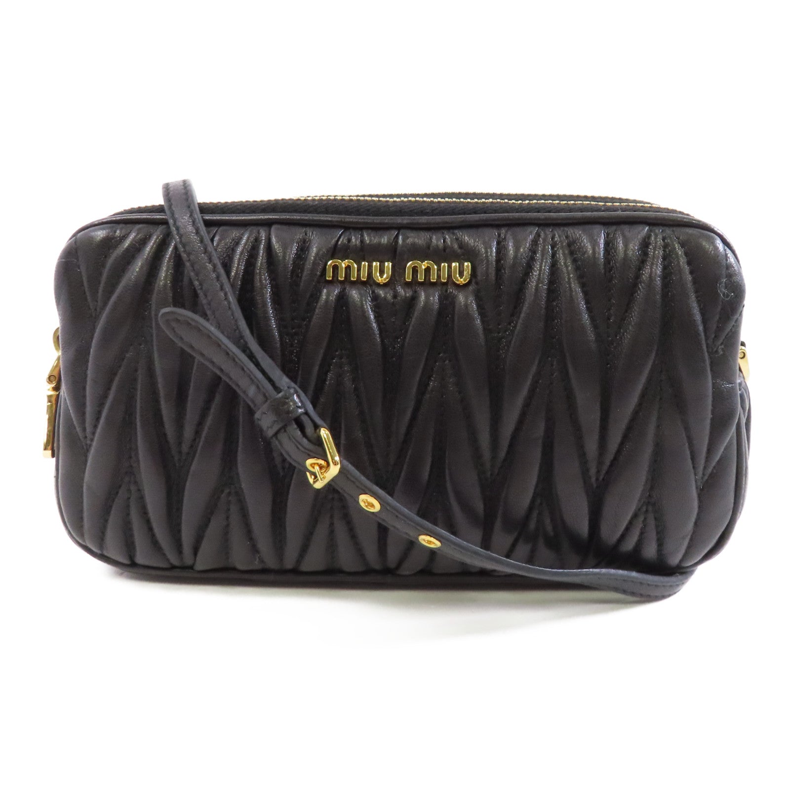 Miu Miu 皮革Shoulder Bag金扣肩背袋黑色