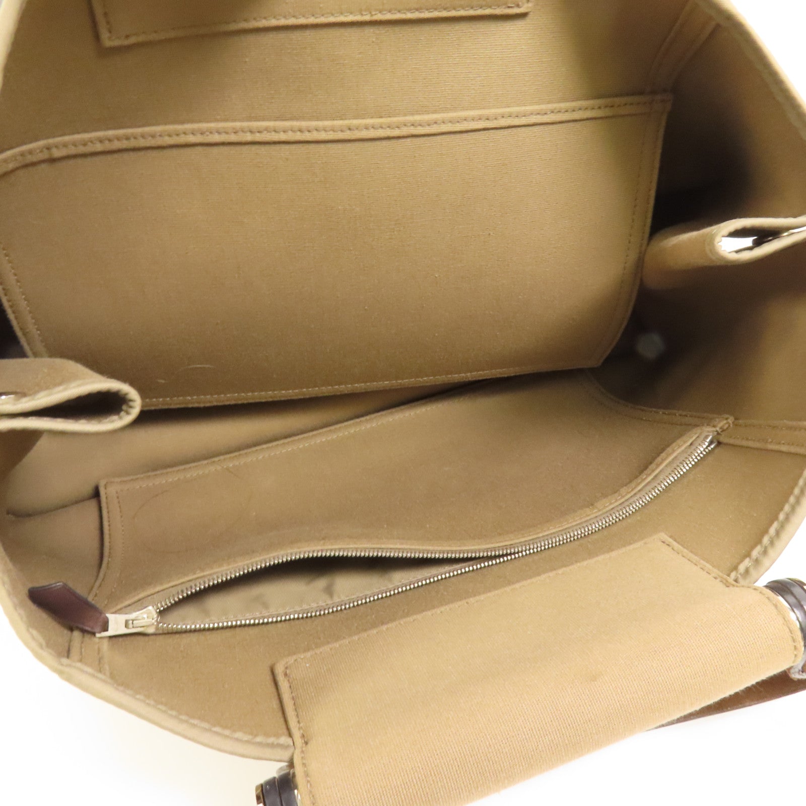 HERMES 帆布Cabag Elan銀扣手挽肩背兩用袋Taupe