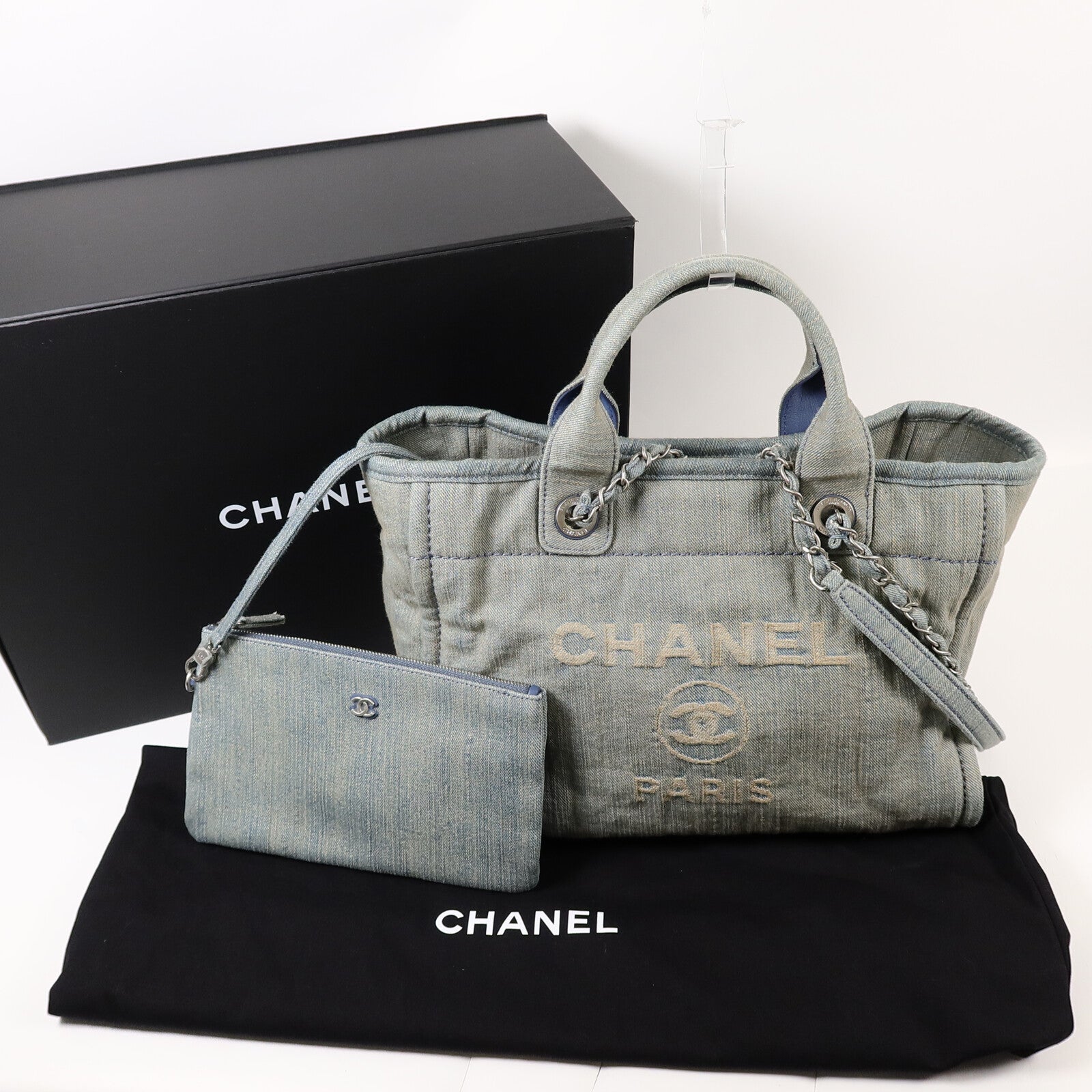 CHANEL 牛仔布Deauville MM手挽肩背兩用袋